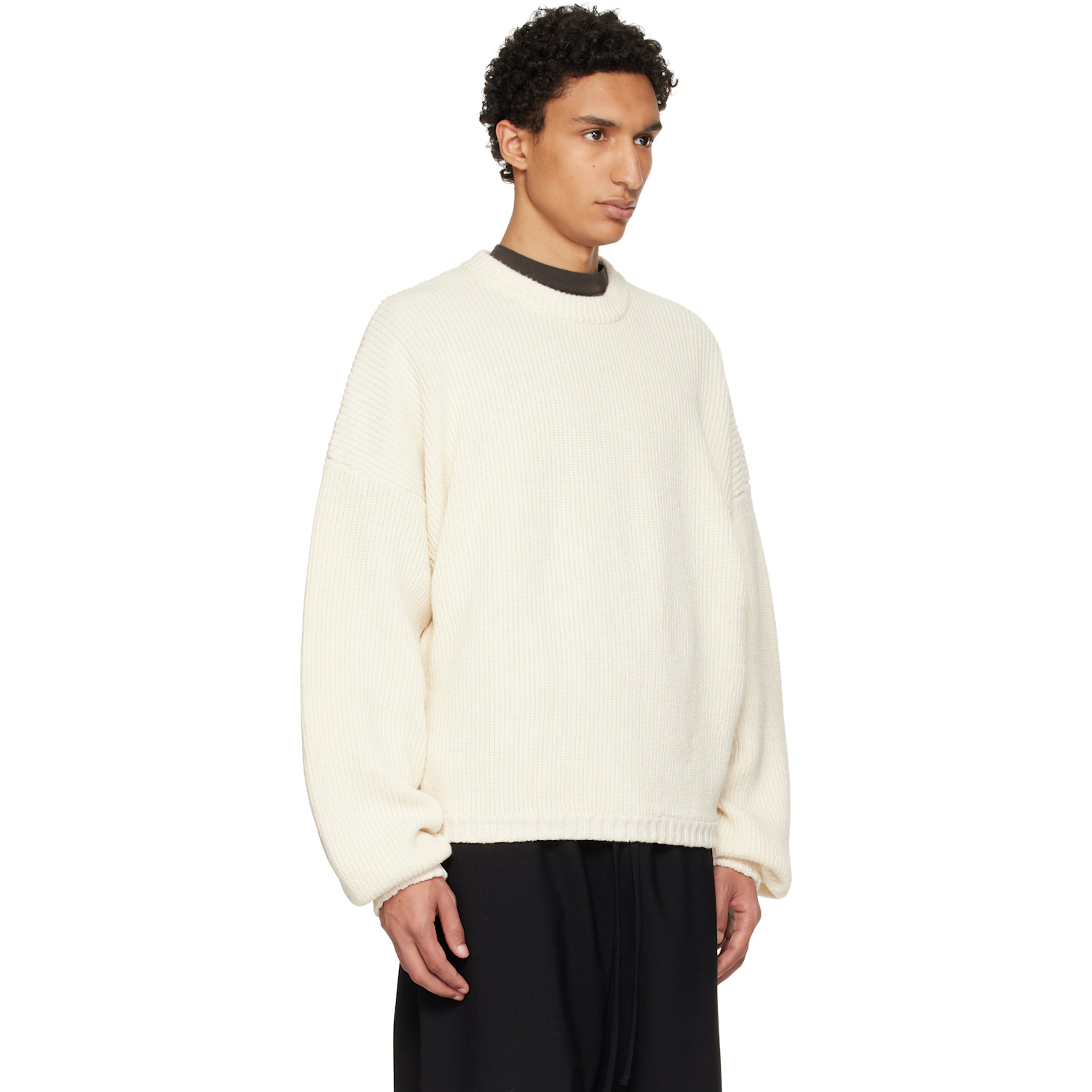  Fear Of God Off-white Double Knit Linen Wool Cotton Crewneck Sweater 