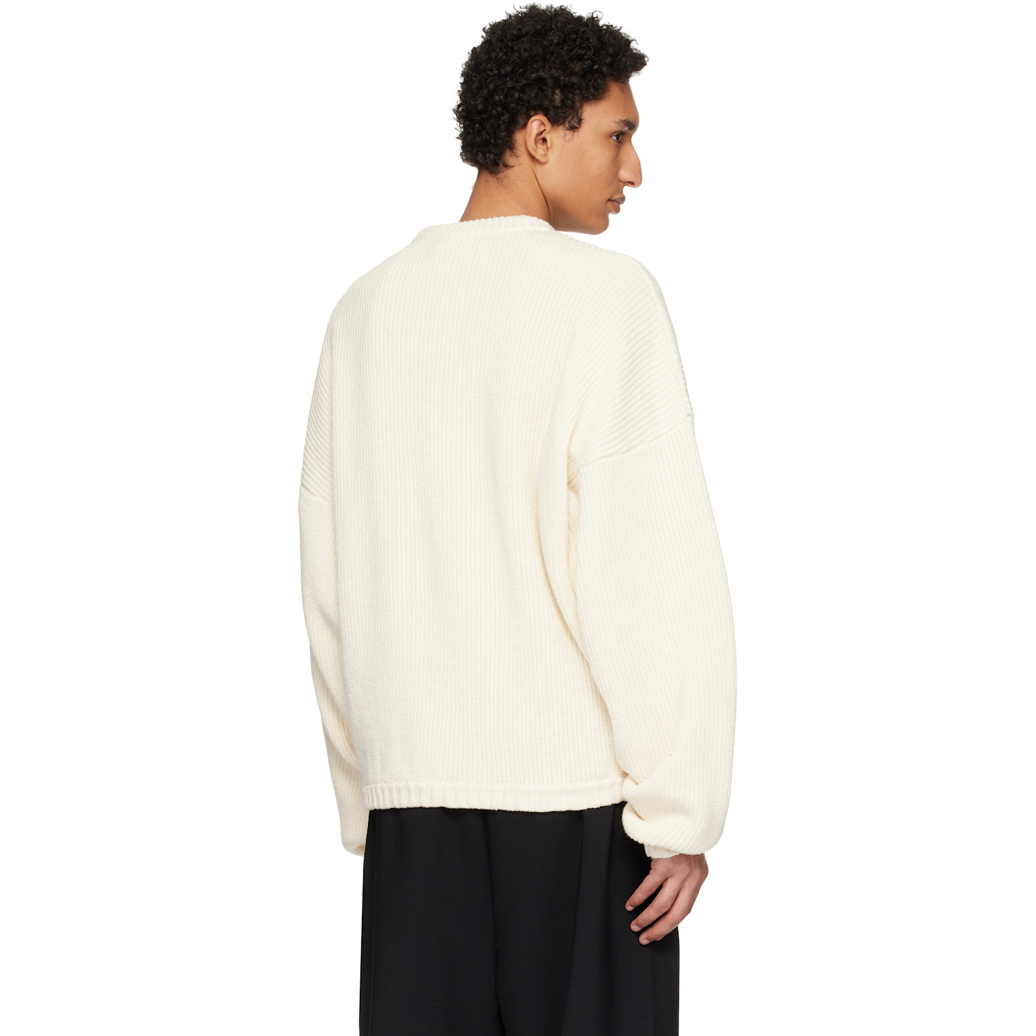  Fear Of God Off-white Double Knit Linen Wool Cotton Crewneck Sweater 