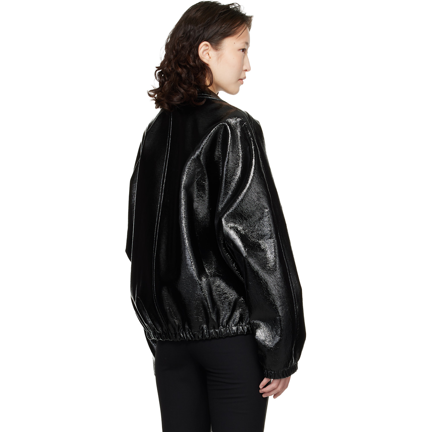  Courrèges Black Vinyl Zipped Bomber Jacket 