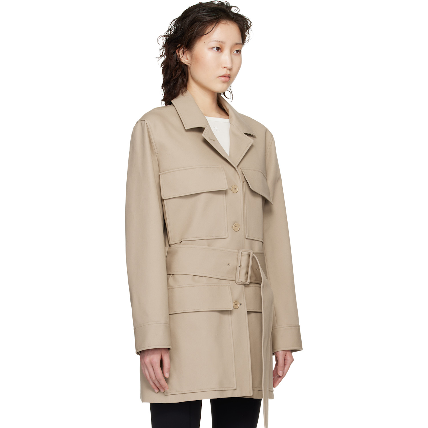  Courrèges Beige Utility Belted Coat 