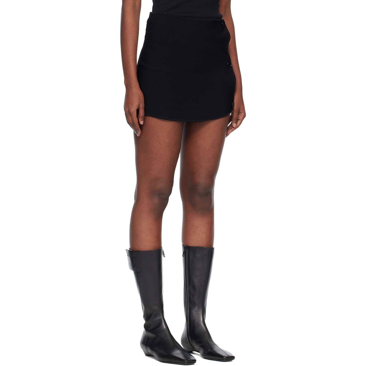  Courrèges Black Oblique Buttoned Knit Mini Skort 