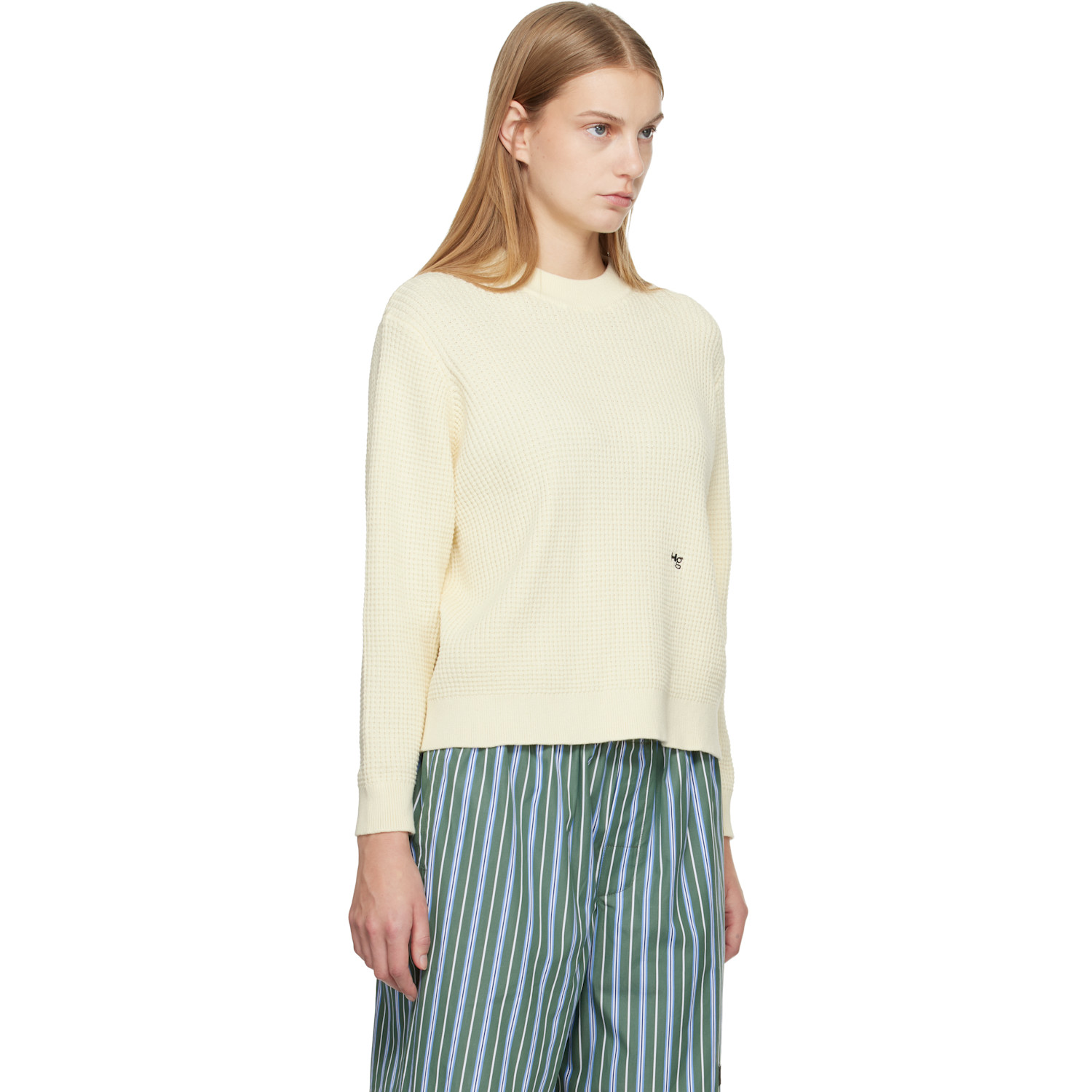  Hommegirls Off-white Waffle Knit Sweater 