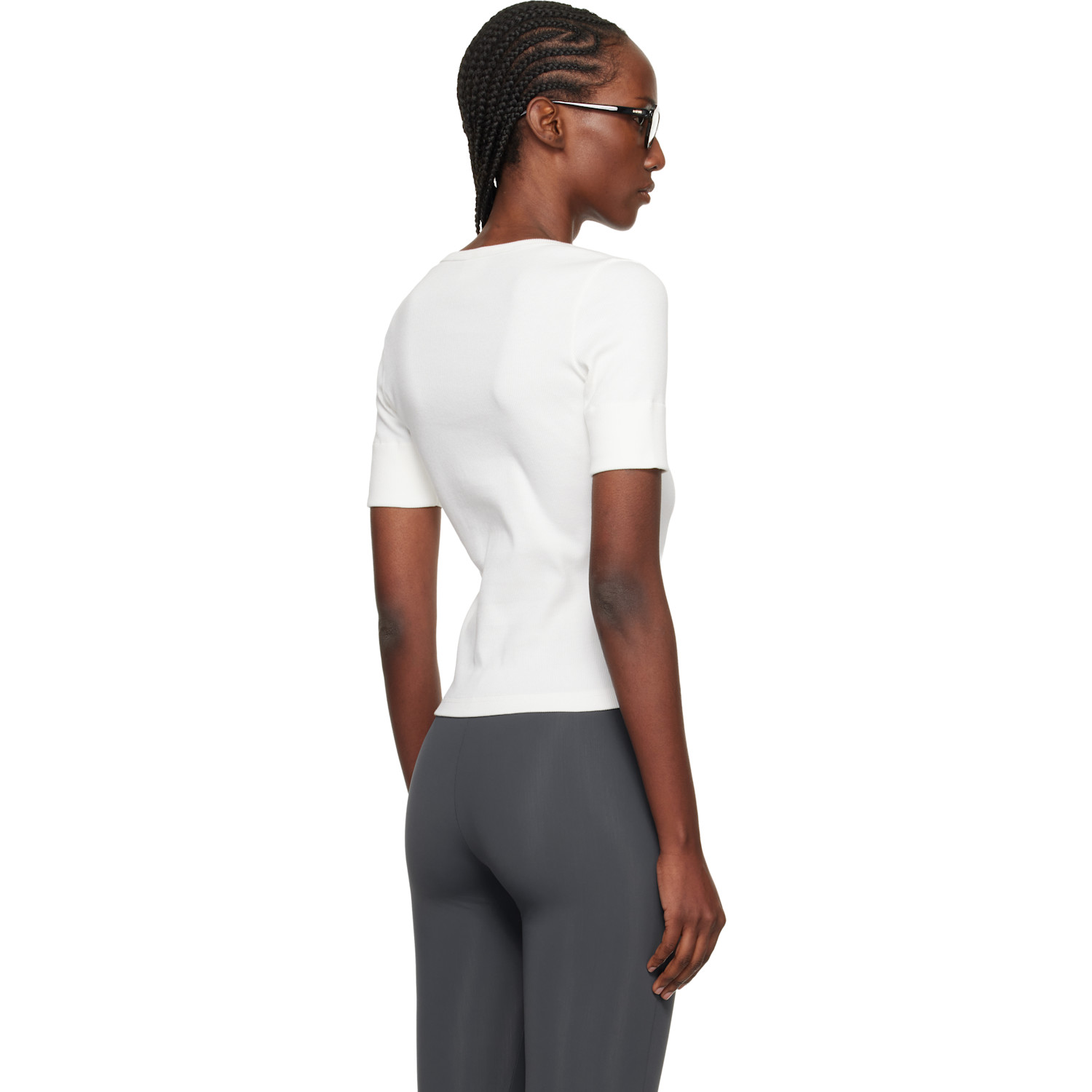  Courrèges White Buttoned 90's Rib T-shirt 