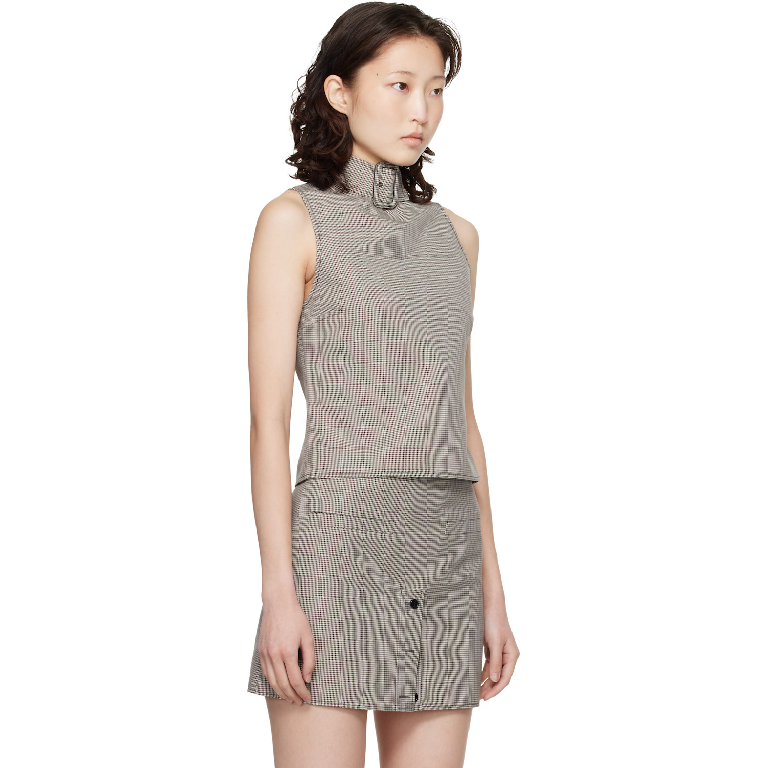  Courrèges Beige Buckle Houndstooth Top 