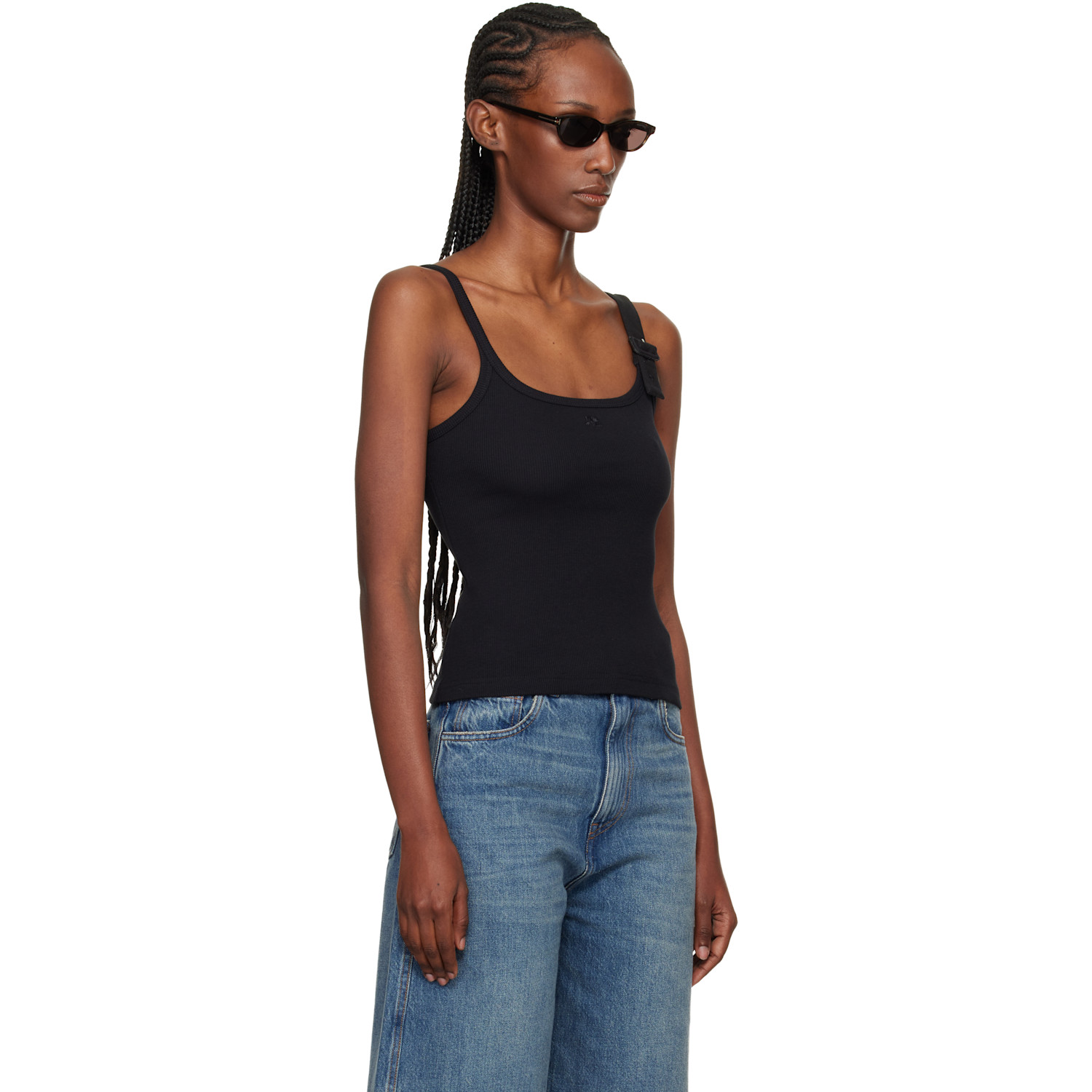  Courrèges Black Buckle 90's Rib Tank Top 