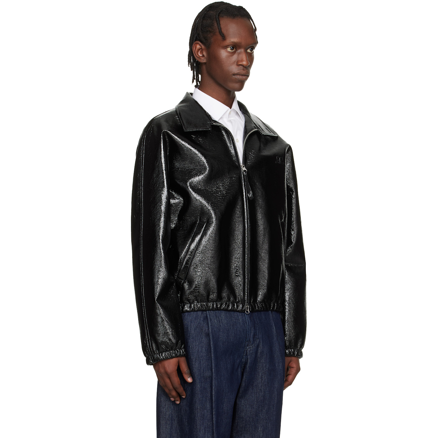  Courrèges Black Vinyl Zipped Bomber Jacket 