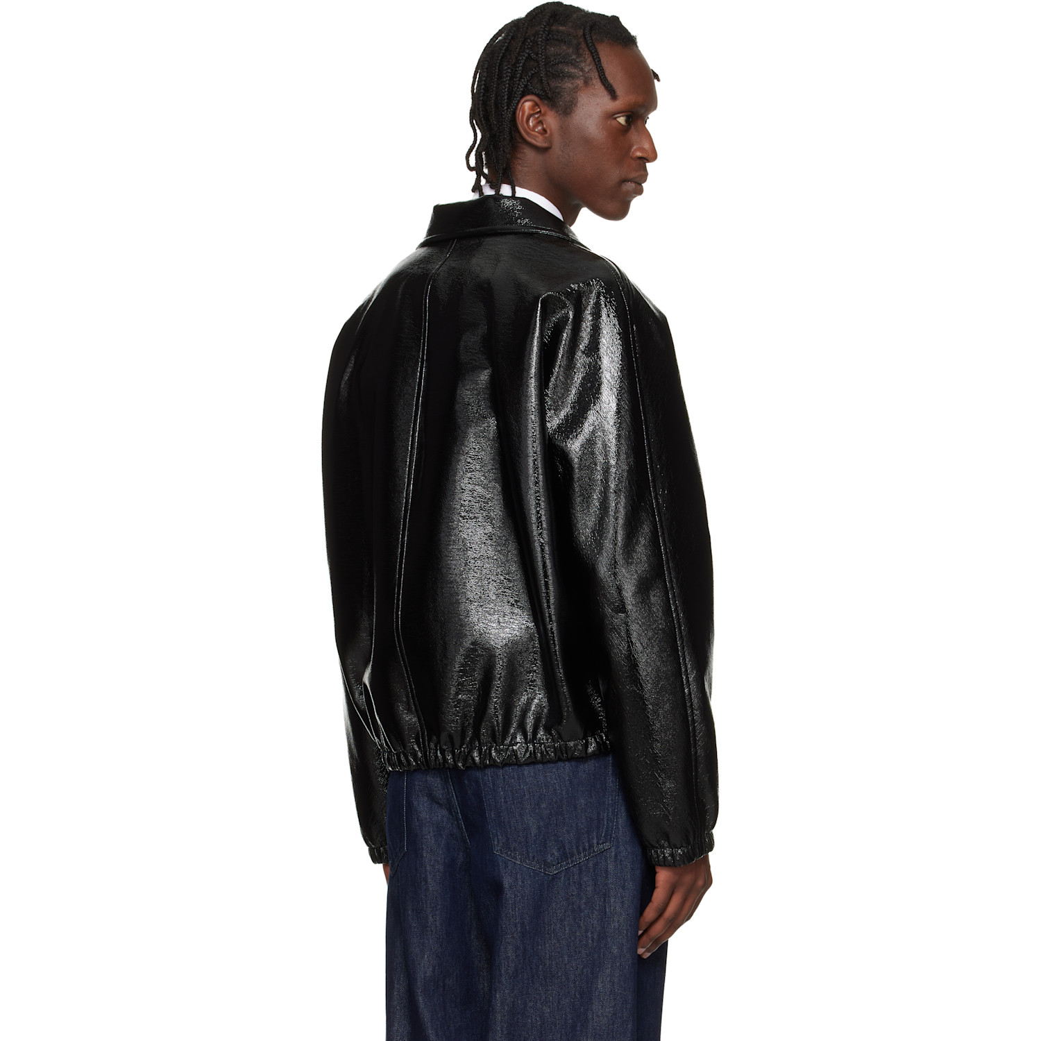  Courrèges Black Vinyl Zipped Bomber Jacket 