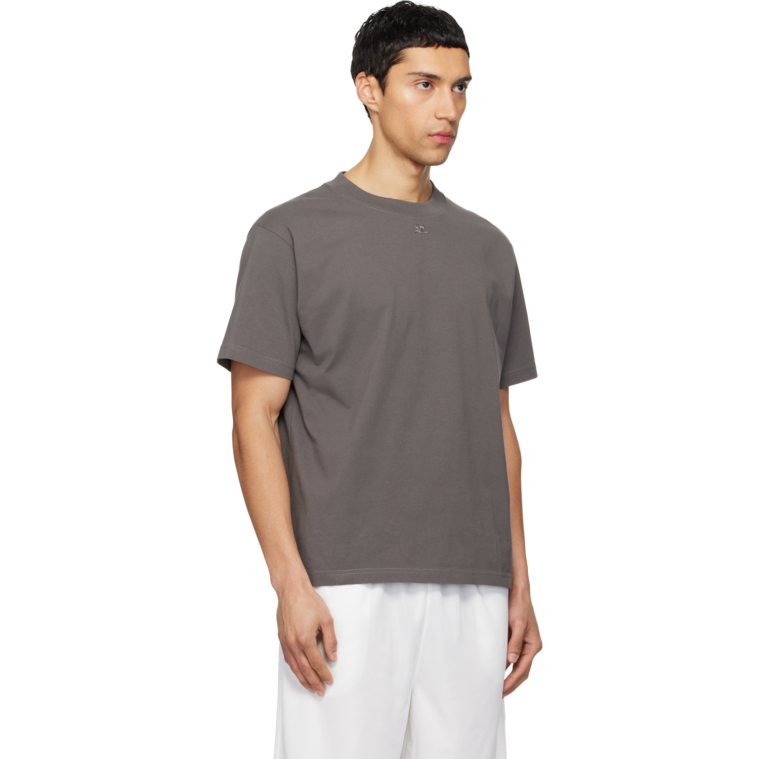  Courrèges Gray Twisted Logo T-shirt 