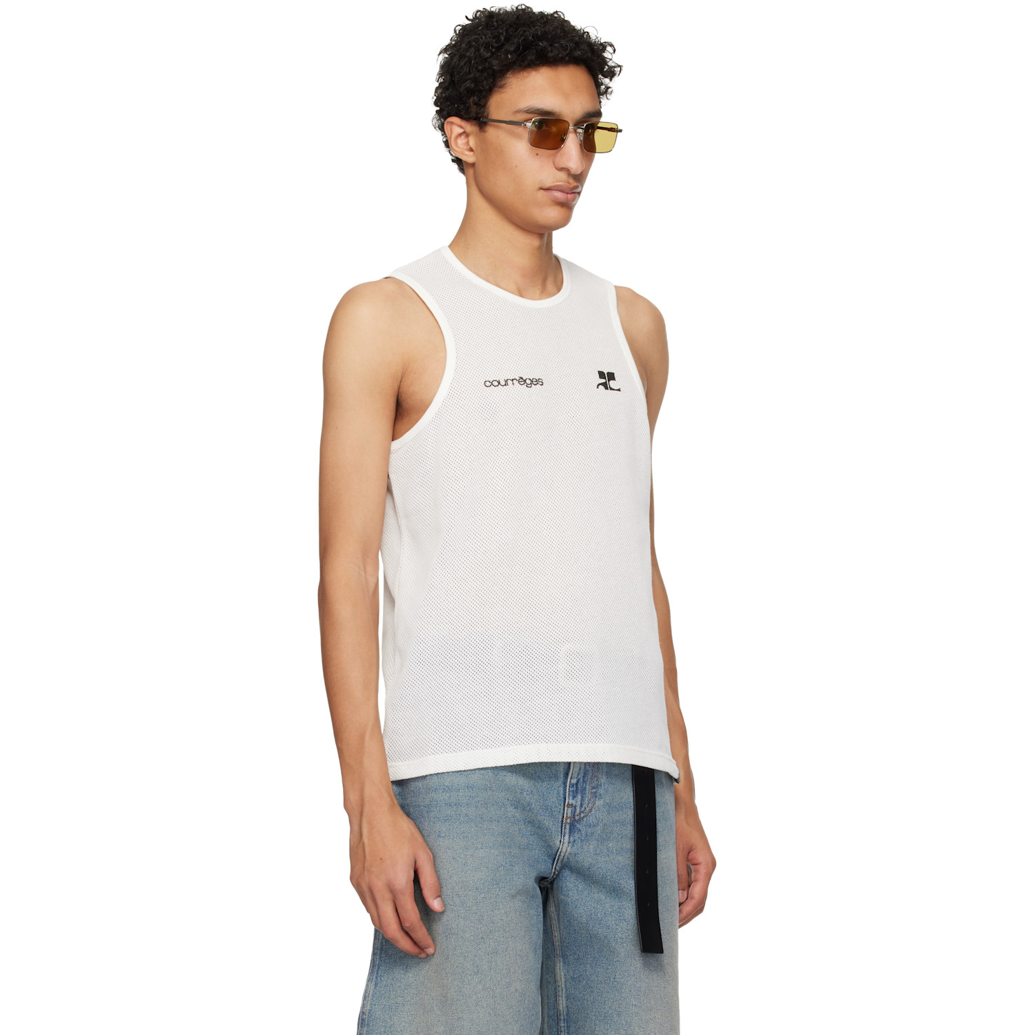  Courrèges White Printed Mesh Tank Top 