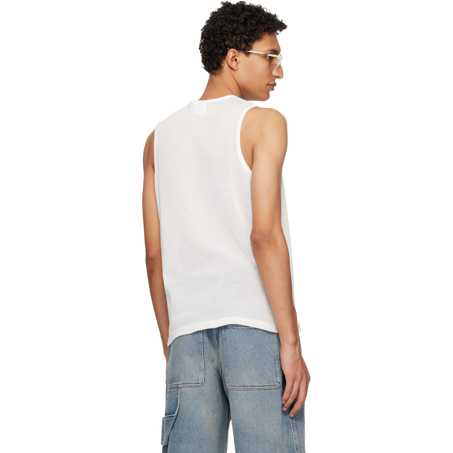  Courrèges White Printed Mesh Tank Top 