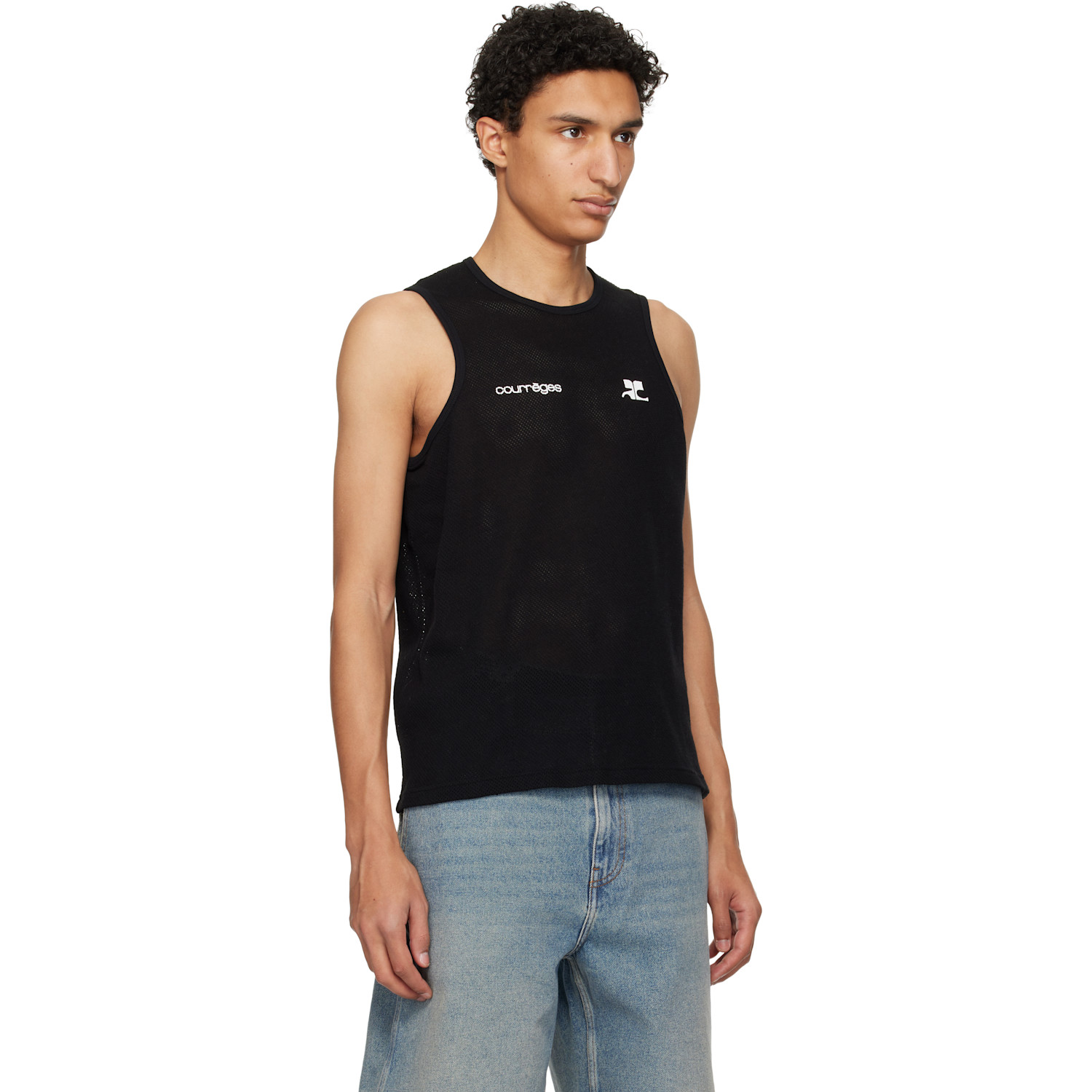  Courrèges Black Printed Mesh Tank Top 