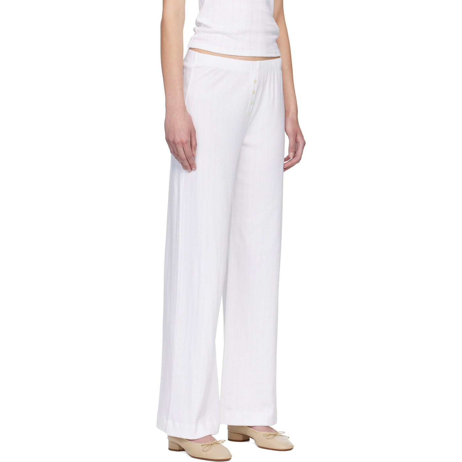  Leset White Pointelle Boxer Lounge Pants 