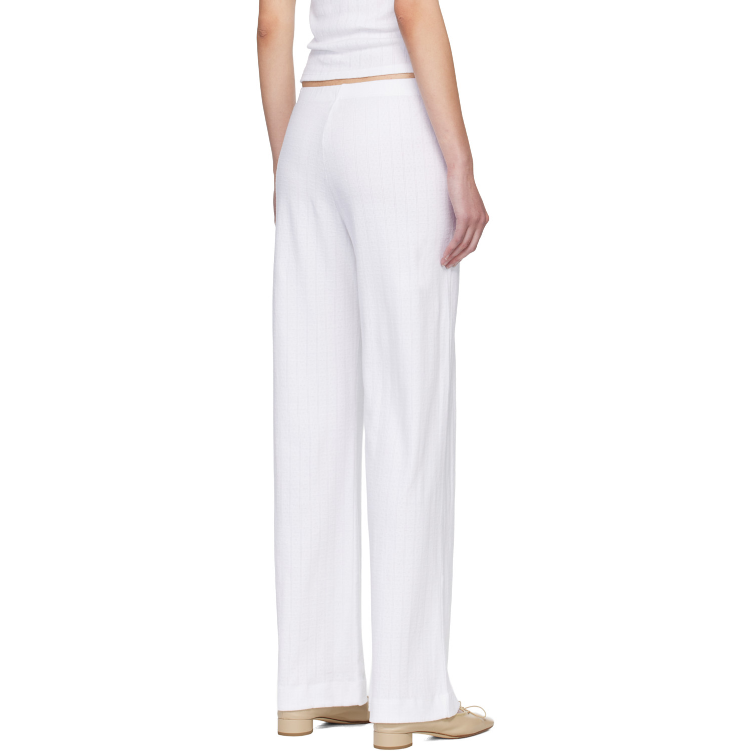  Leset White Pointelle Boxer Lounge Pants 