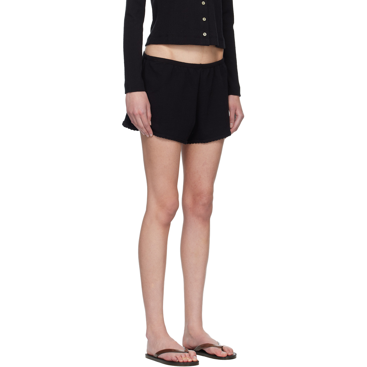  Leset Black Pointelle Mini Shorts 