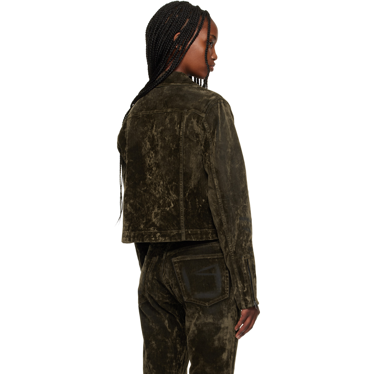  Re/done Green Slim Zip Denim Jacket 