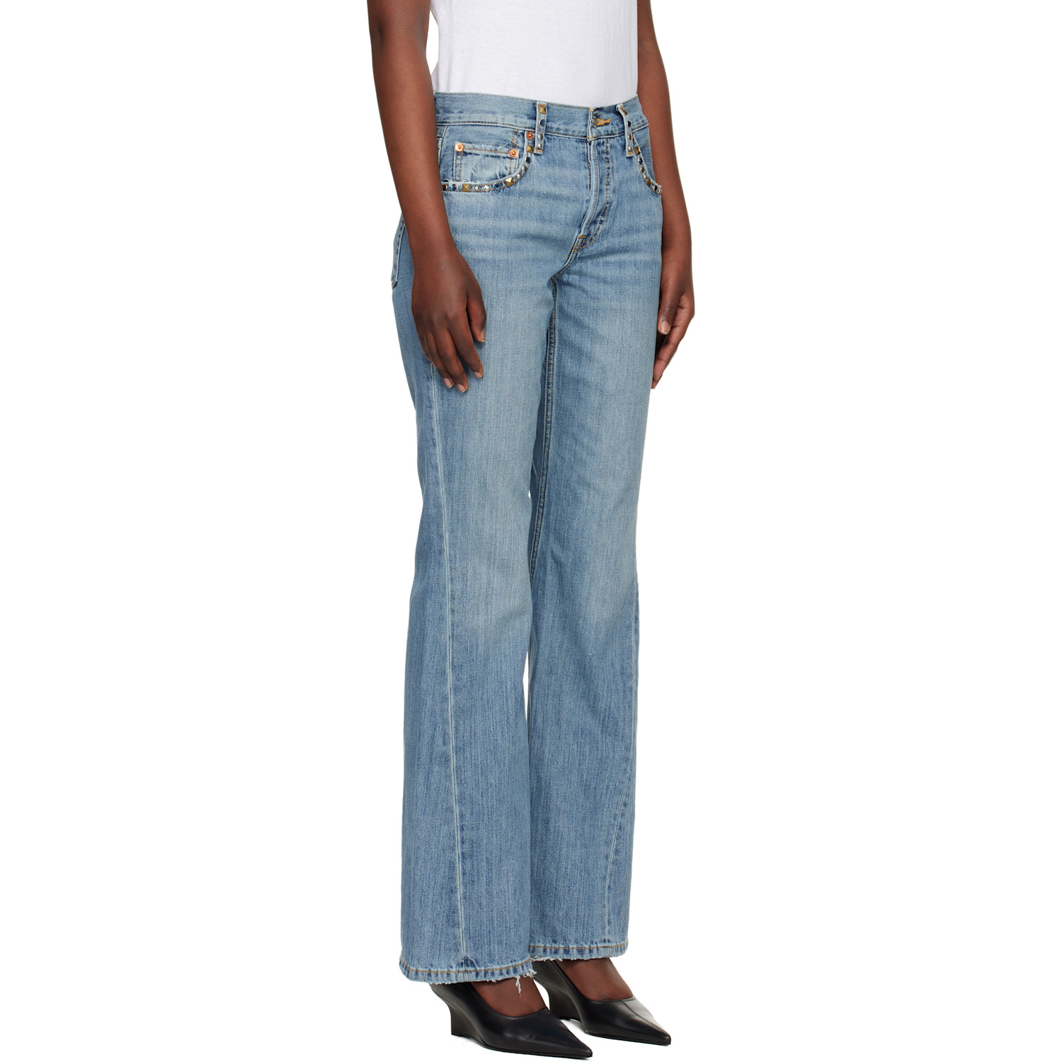  Re/done Blue Twisted Mid Rise Bootcut Jeans 