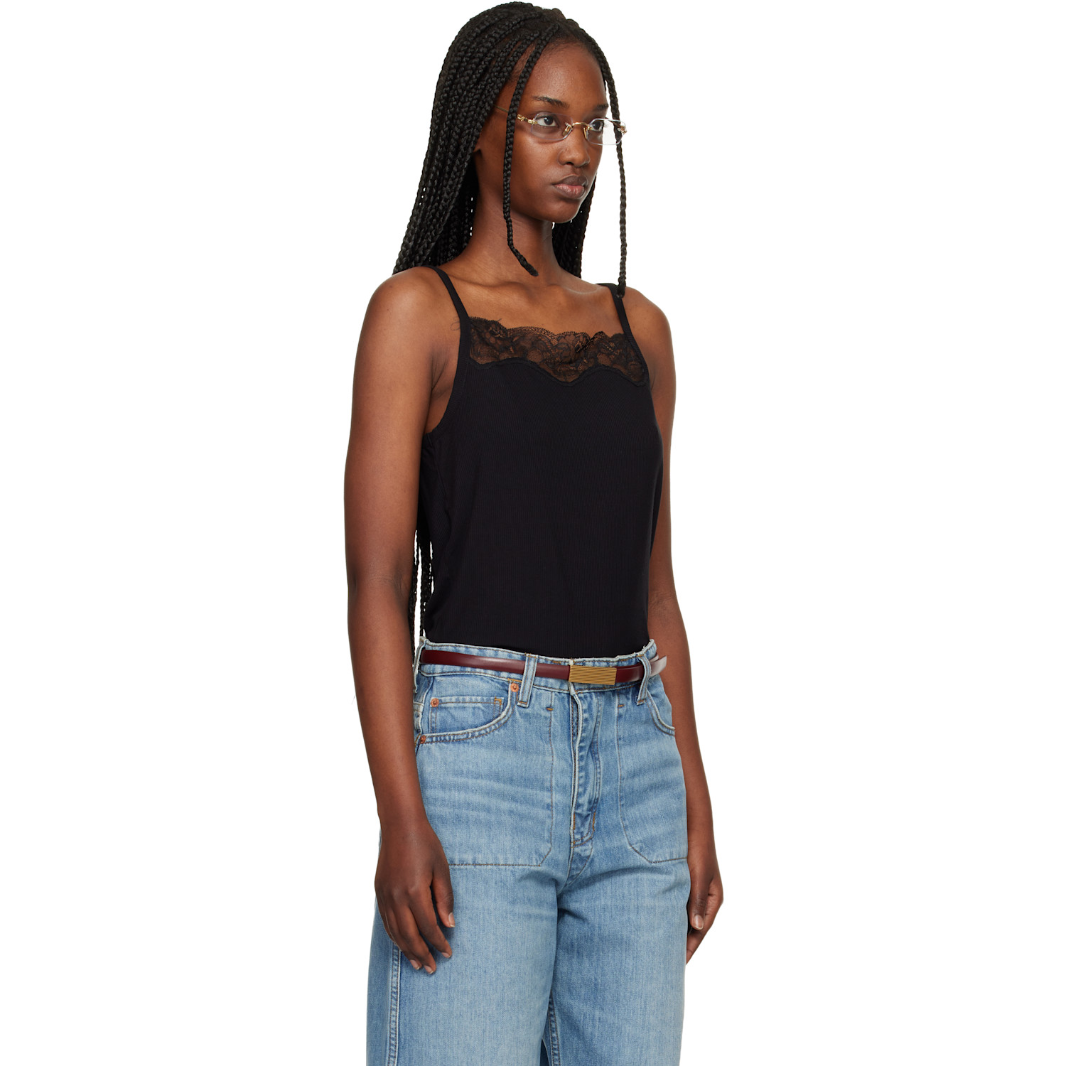  Re/done Black Lace Ribbed Camisole 
