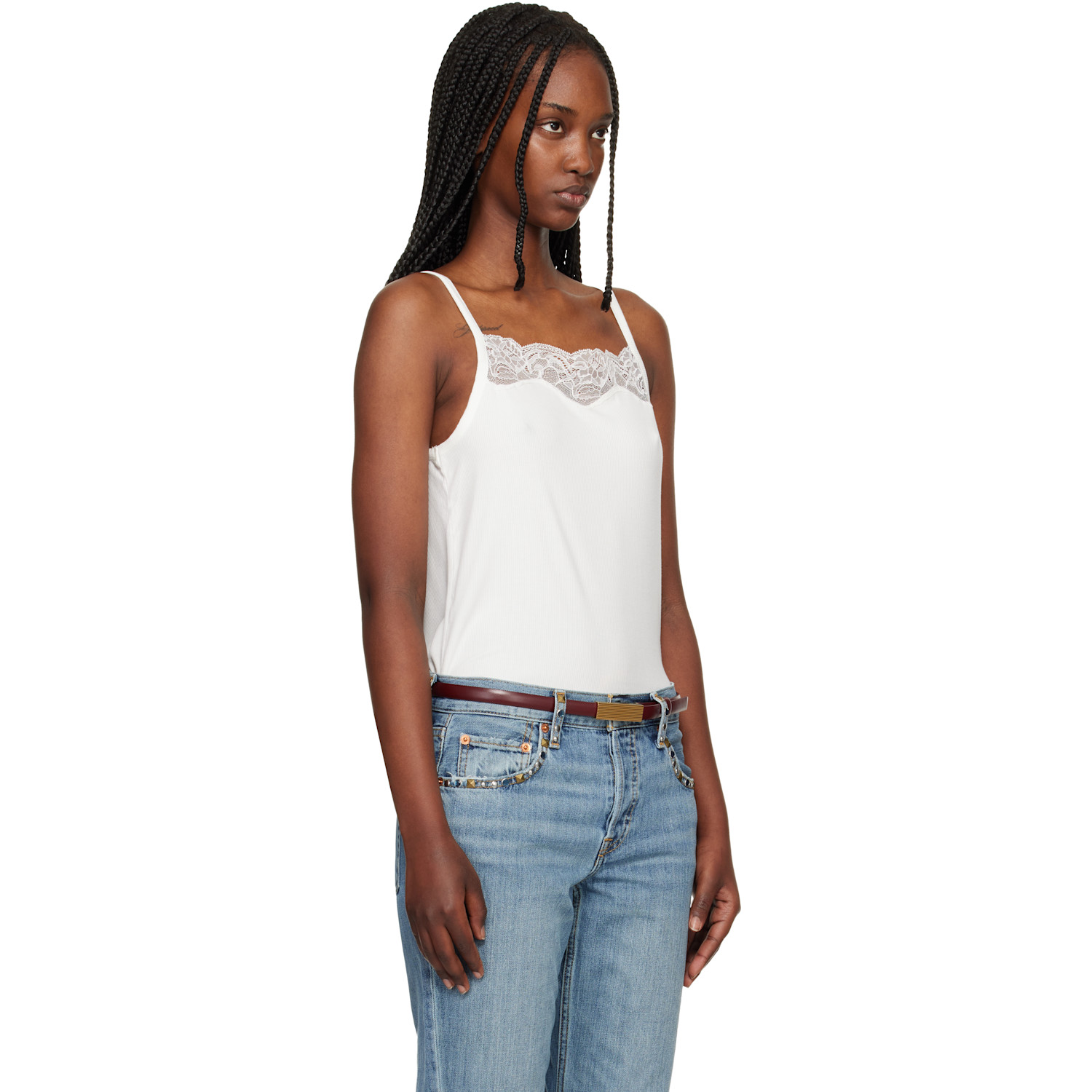  Re/done Off-white Lace Ribbed Camisole 