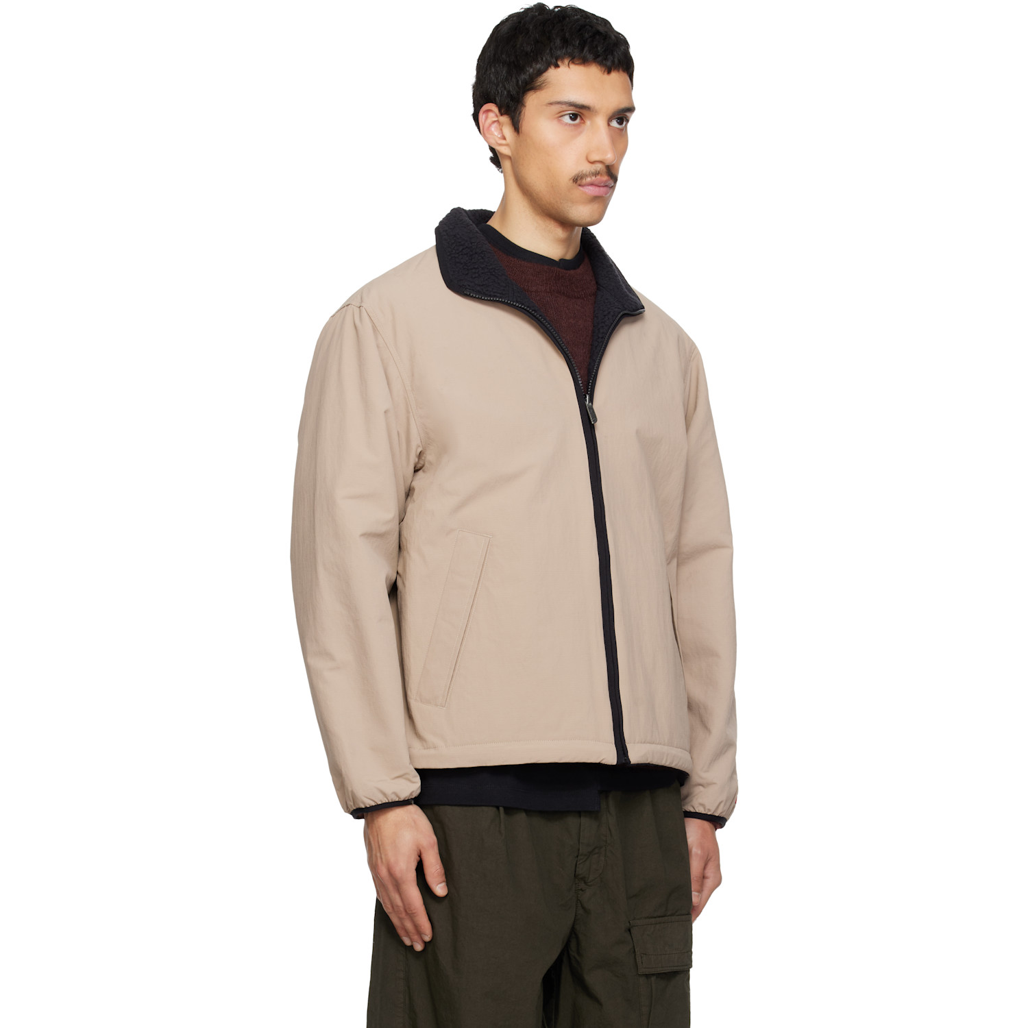  The North Face Beige & Black Red Box Fleece Reversible Jacket 