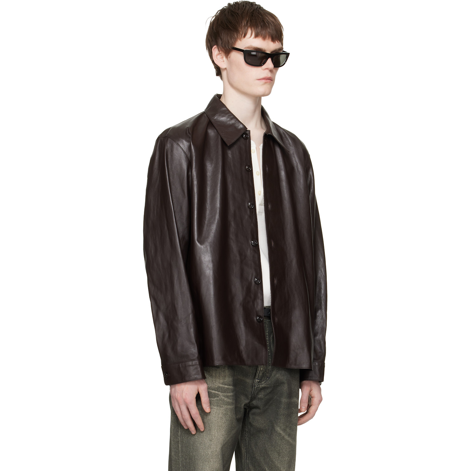  Our Legacy Brown Welding Leather Shirt 