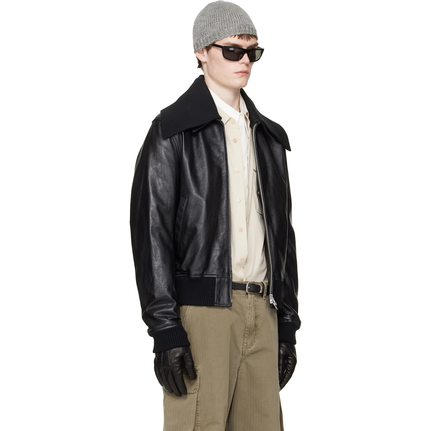  Our Legacy Black Pharos Leather Bomber Jacket 