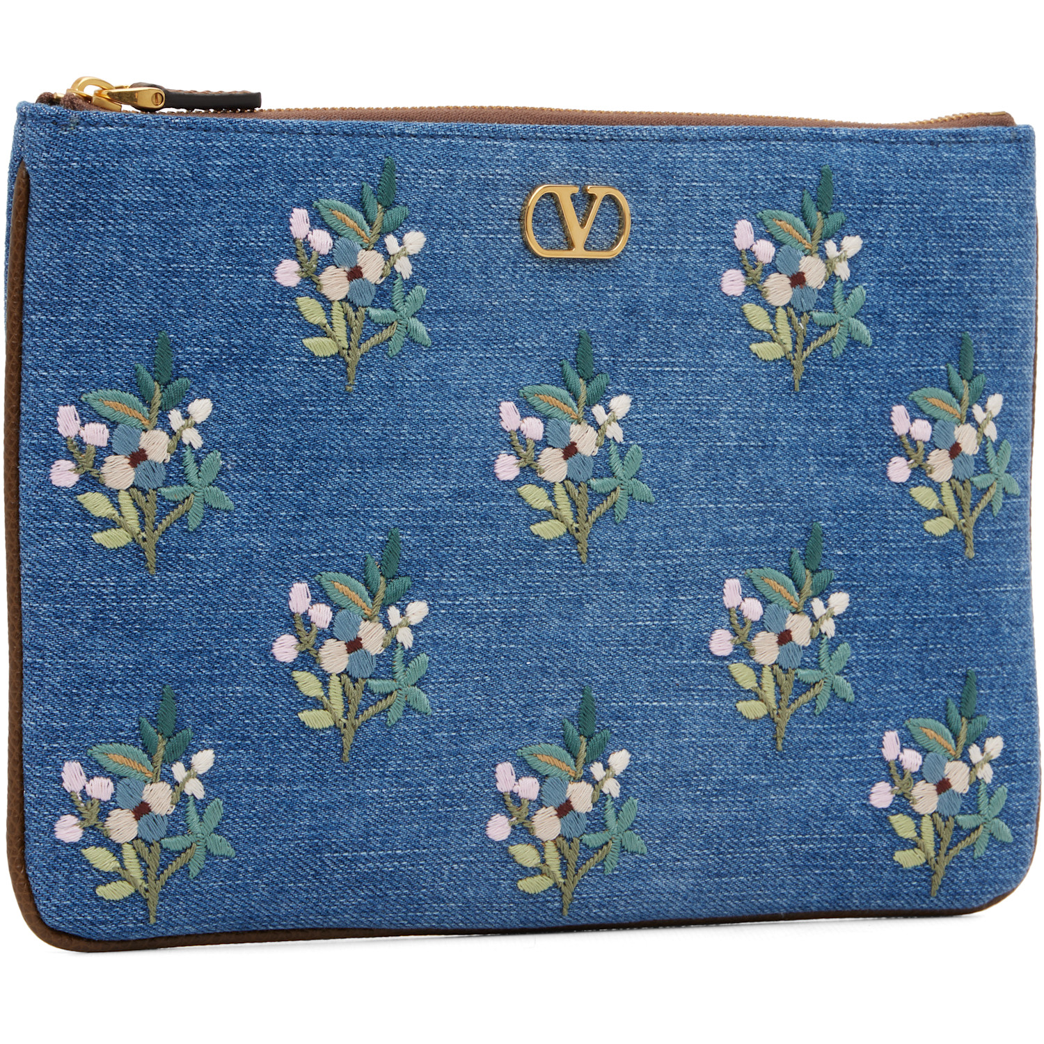  Valentino Garavani Blue Vlogo Signature Denim Clutch 