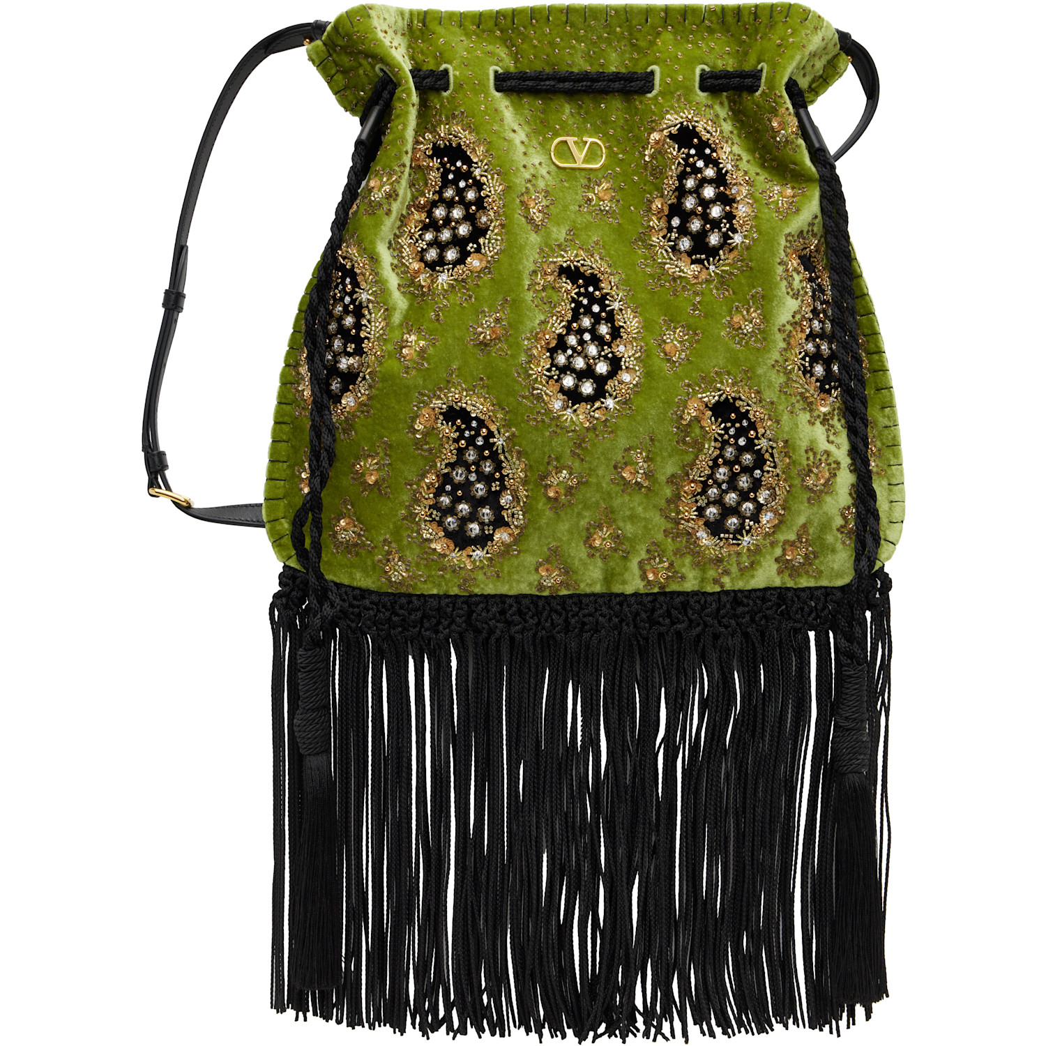 Valentino Garavani Green Nellcôte Alice Embroidered Fringe Bag