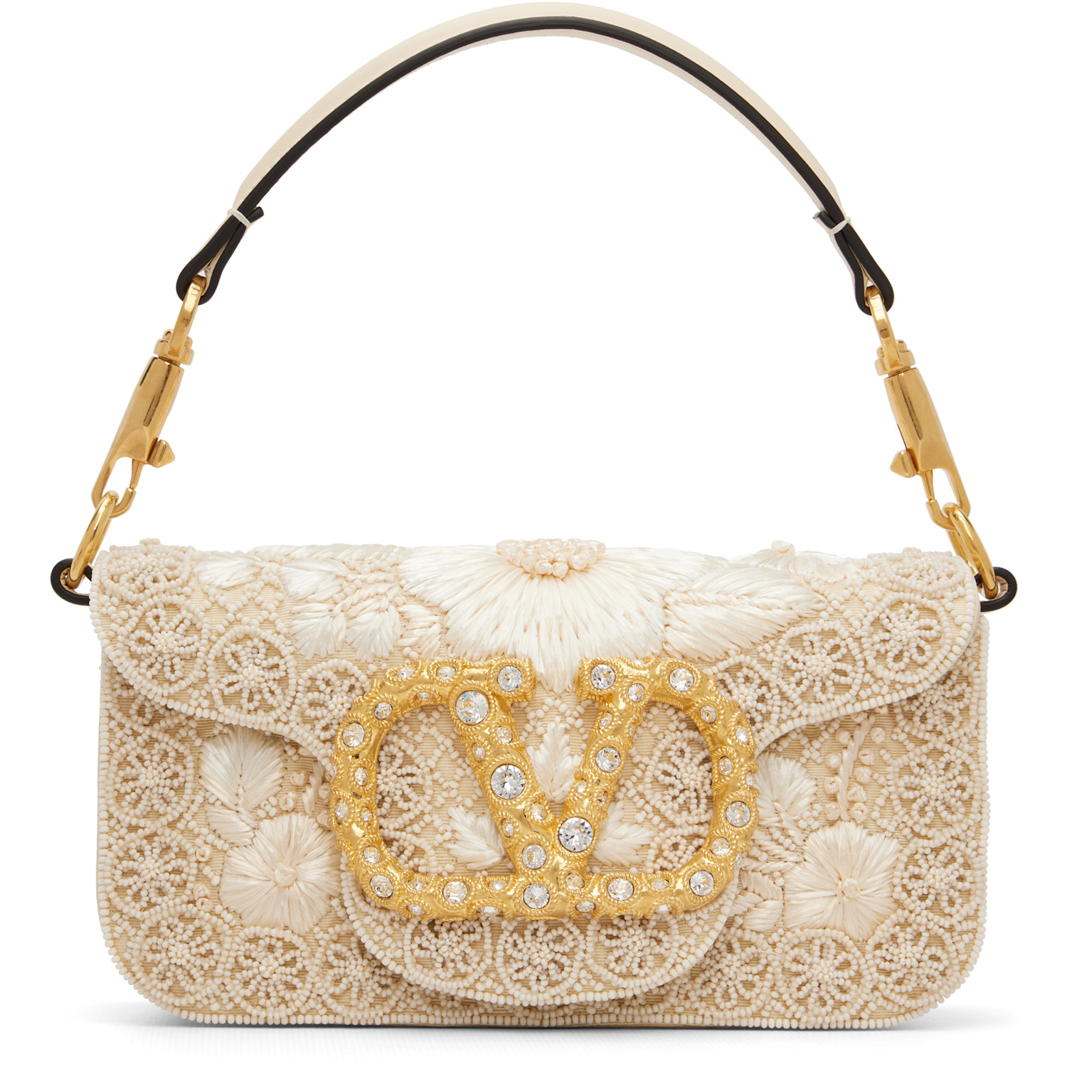Valentino Garavani Beige Locò Small Embroidered Shoulder Bag