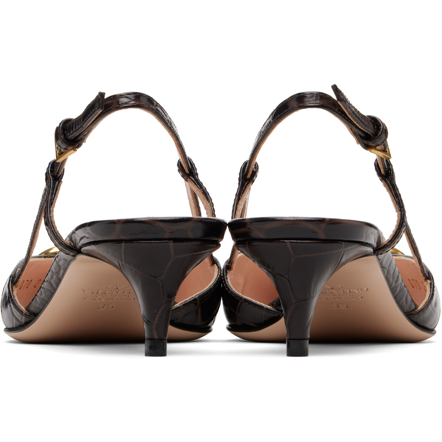 Valentino Garavani Brown Vlogo Signature Slingback Heels 