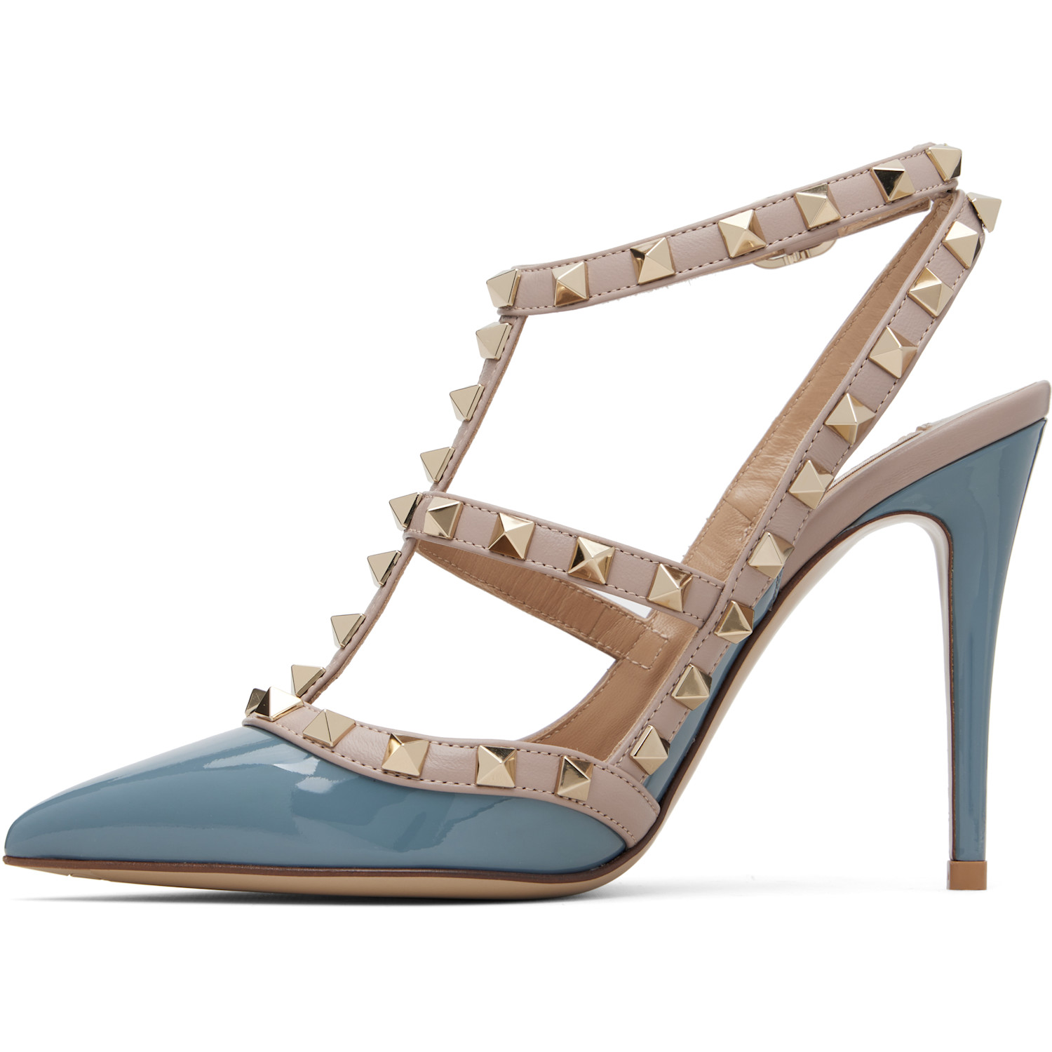  Valentino Garavani Blue & Pink Rockstud Ankle Strap Heels 