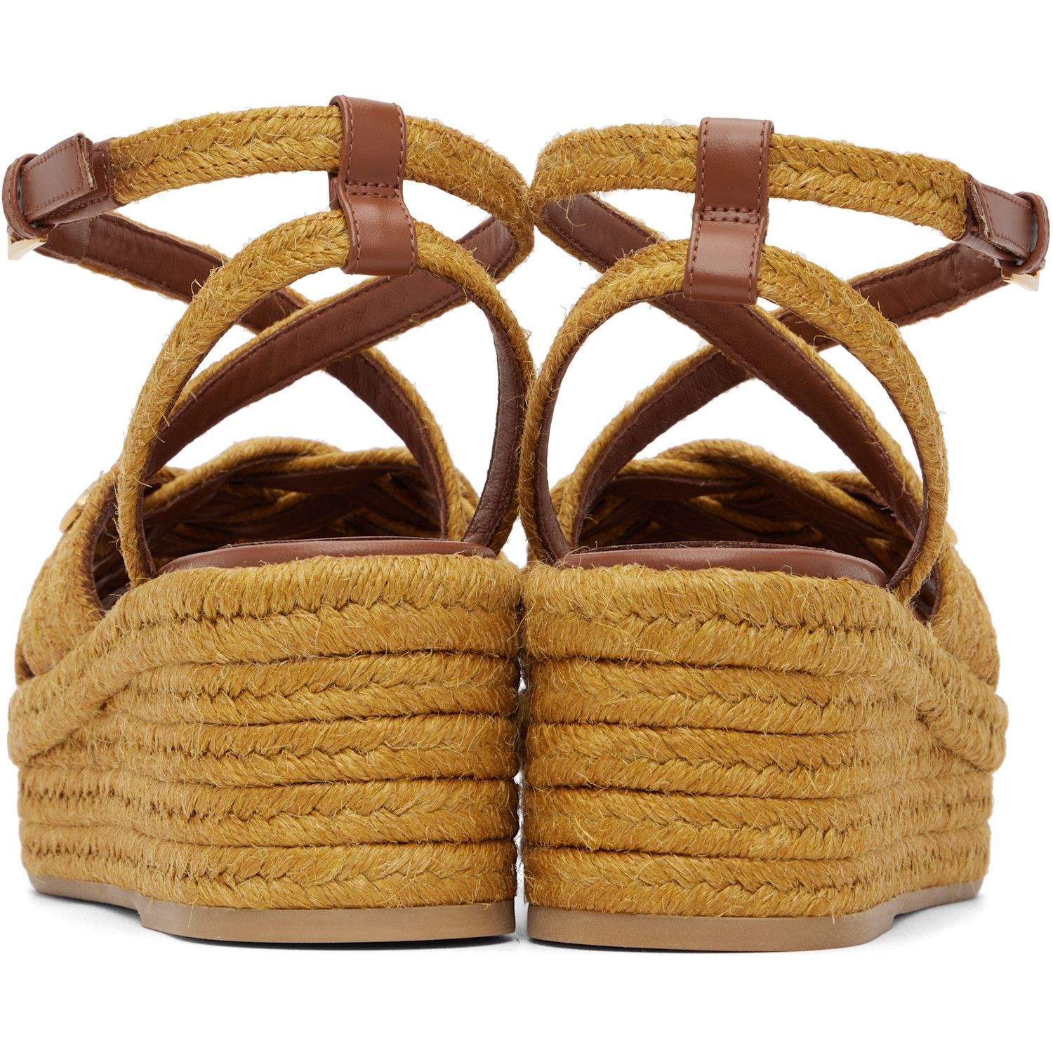  Valentino Garavani Tan Bribri Flatform Espadrilles Heeled Sandals 
