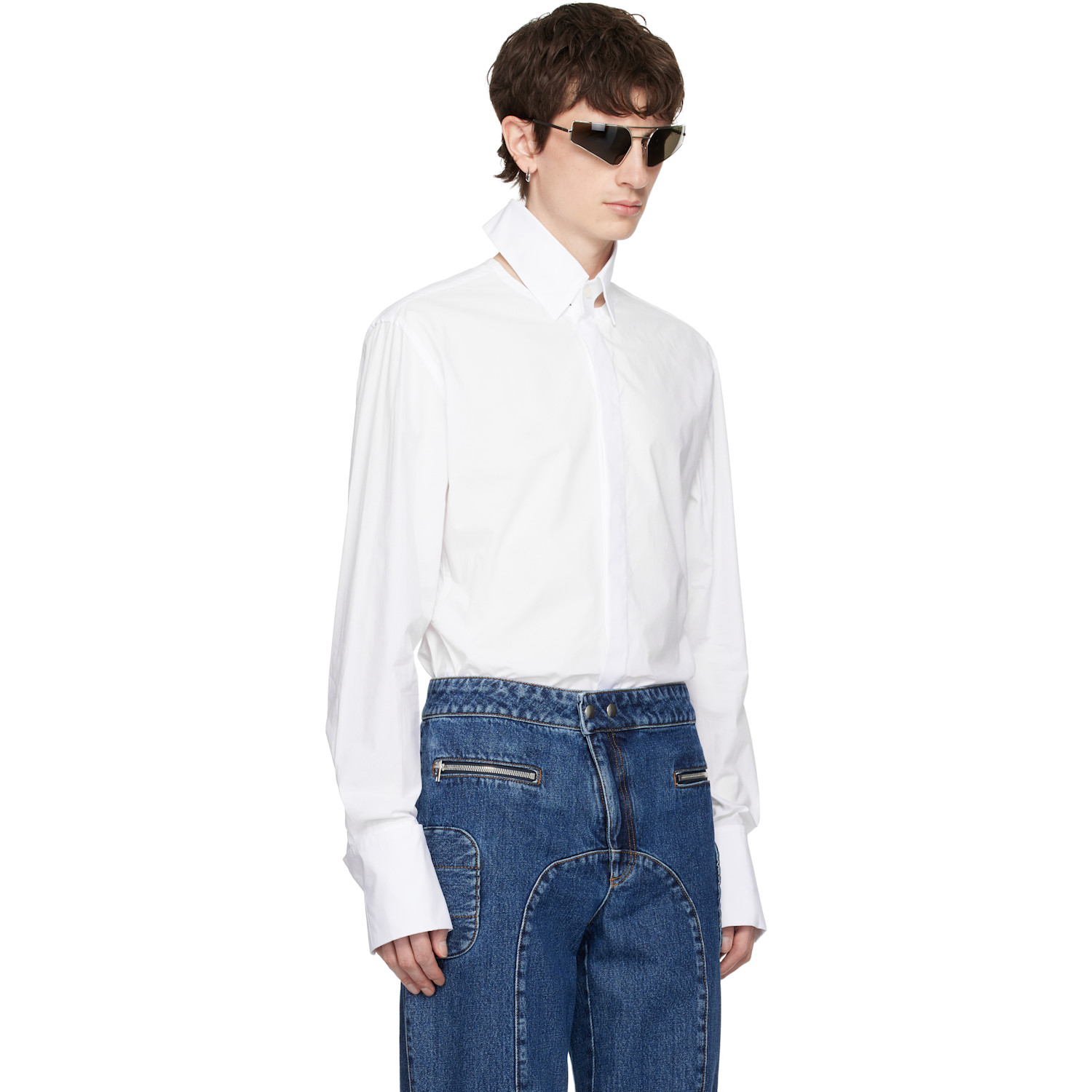  Jean Paul Gaultier White Open Fly Away Shirt 
