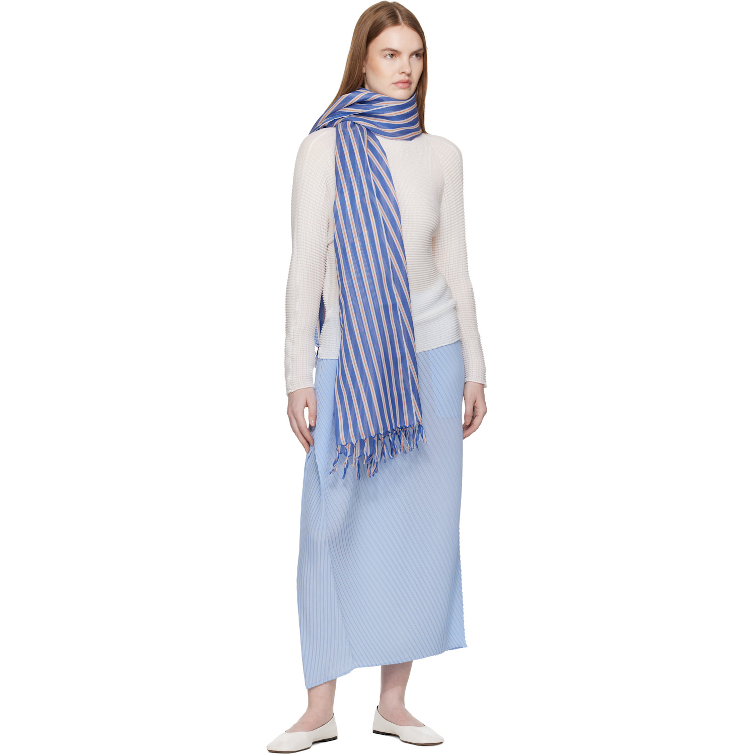  Issey Miyake Navy December Generic Stripes Stole Scarf 