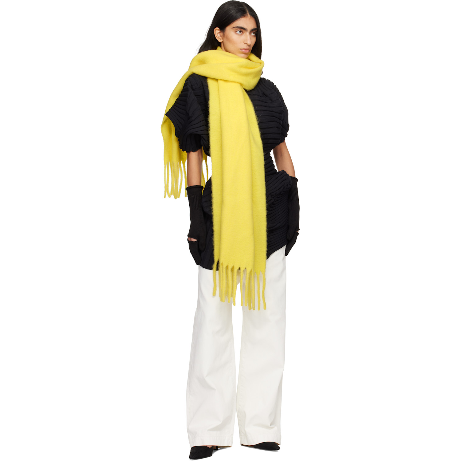  Issey Miyake Yellow Baby Alpaca Stole Scarf 