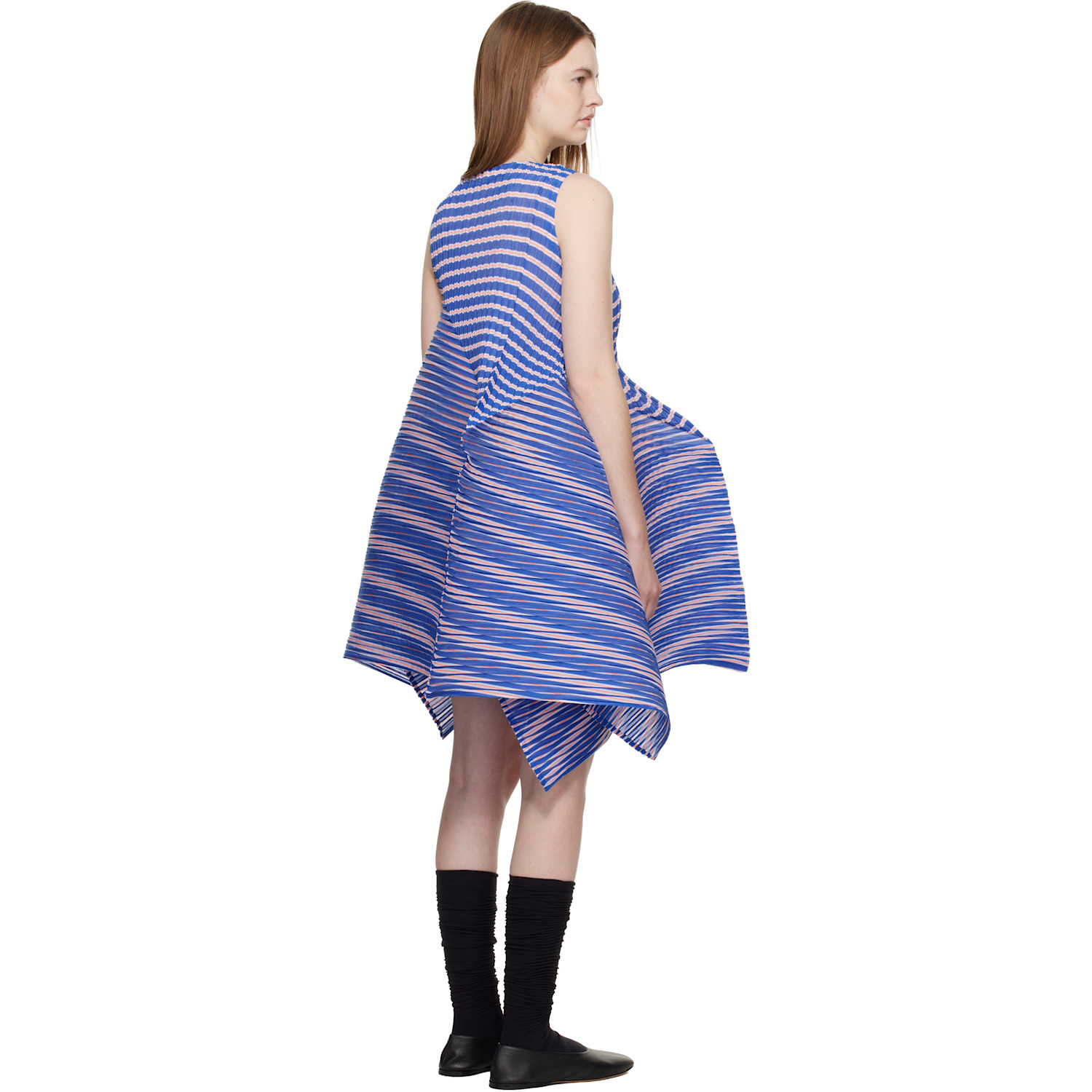  Issey Miyake Navy Generic Stripes Machine Pleats Minidress 