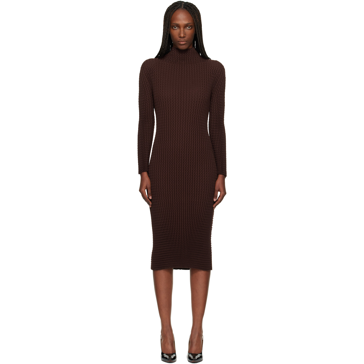 ISSEY MIYAKE Brown October Spongy-58 Midi Dress