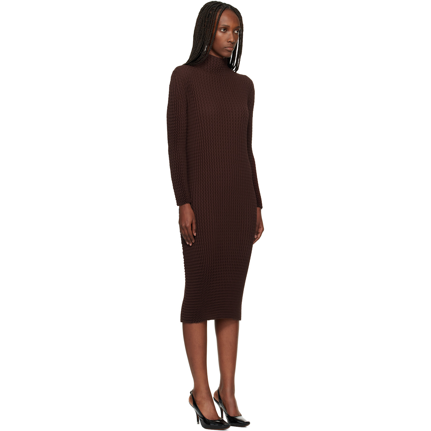  Issey Miyake Brown October Spongy-58 Midi Dress 