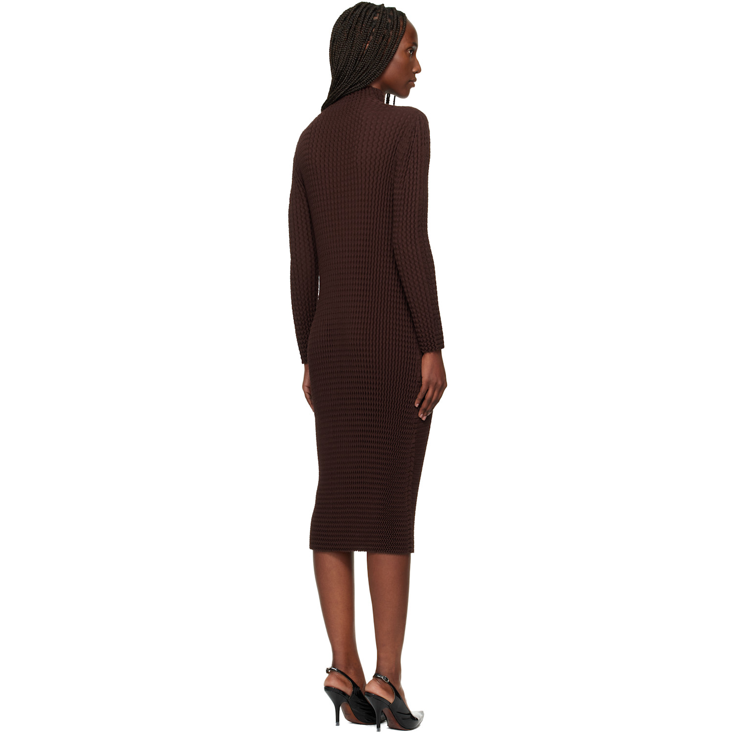  Issey Miyake Brown October Spongy-58 Midi Dress 