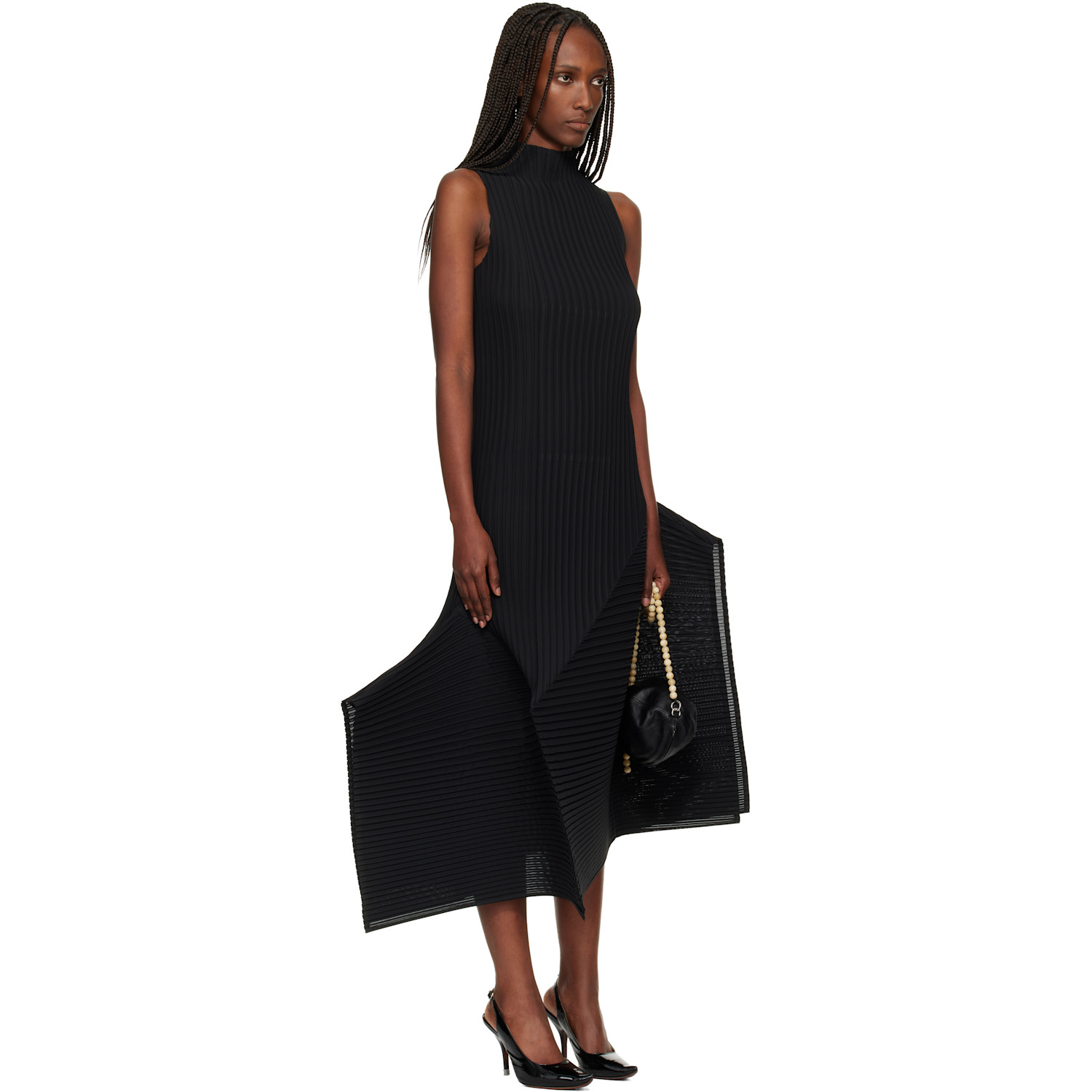  Issey Miyake Black Fold Pleats Midi Dress 
