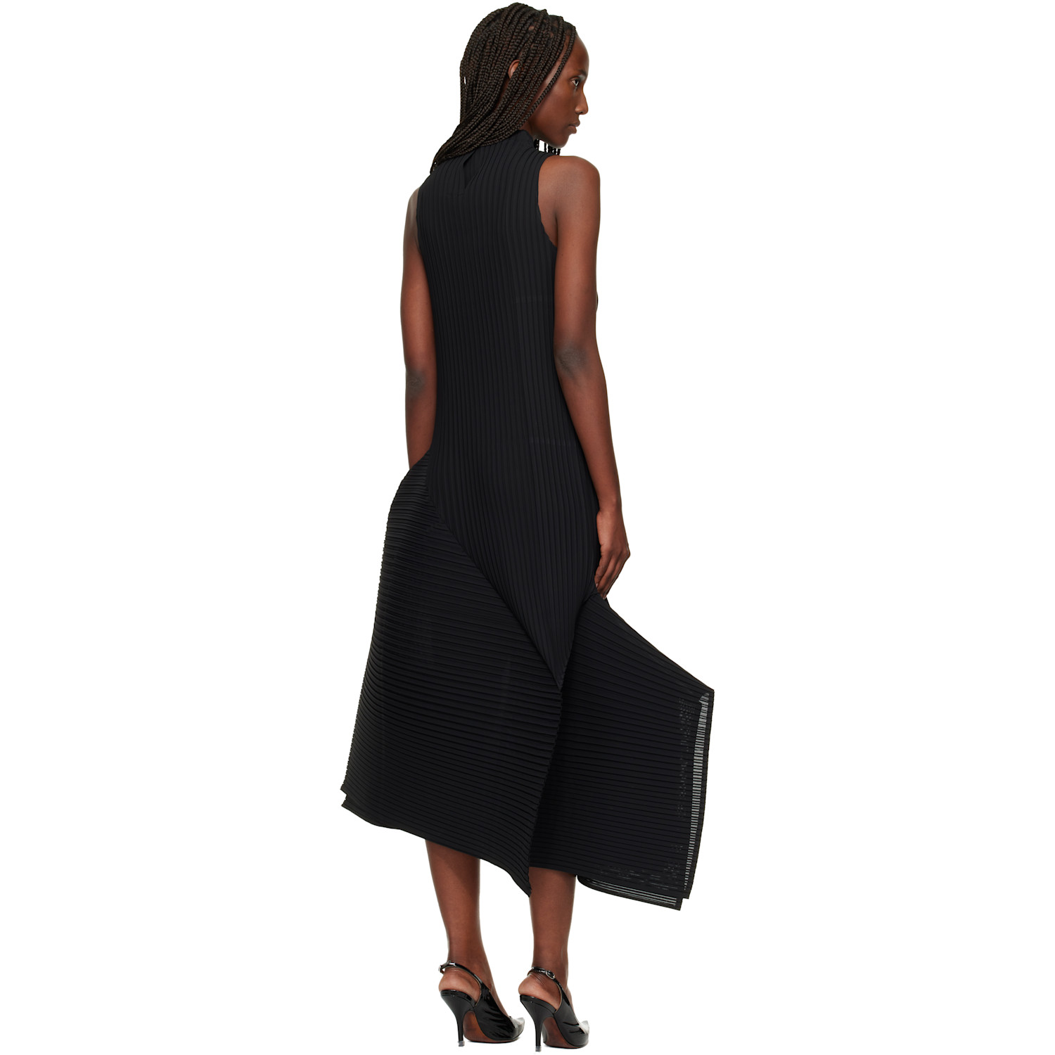  Issey Miyake Black Fold Pleats Midi Dress 