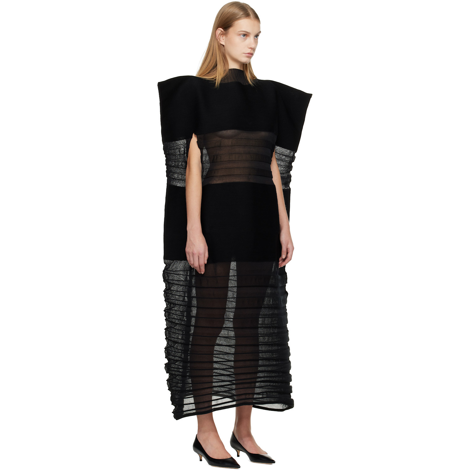  Issey Miyake Black Moving Knit Maxi Dress 