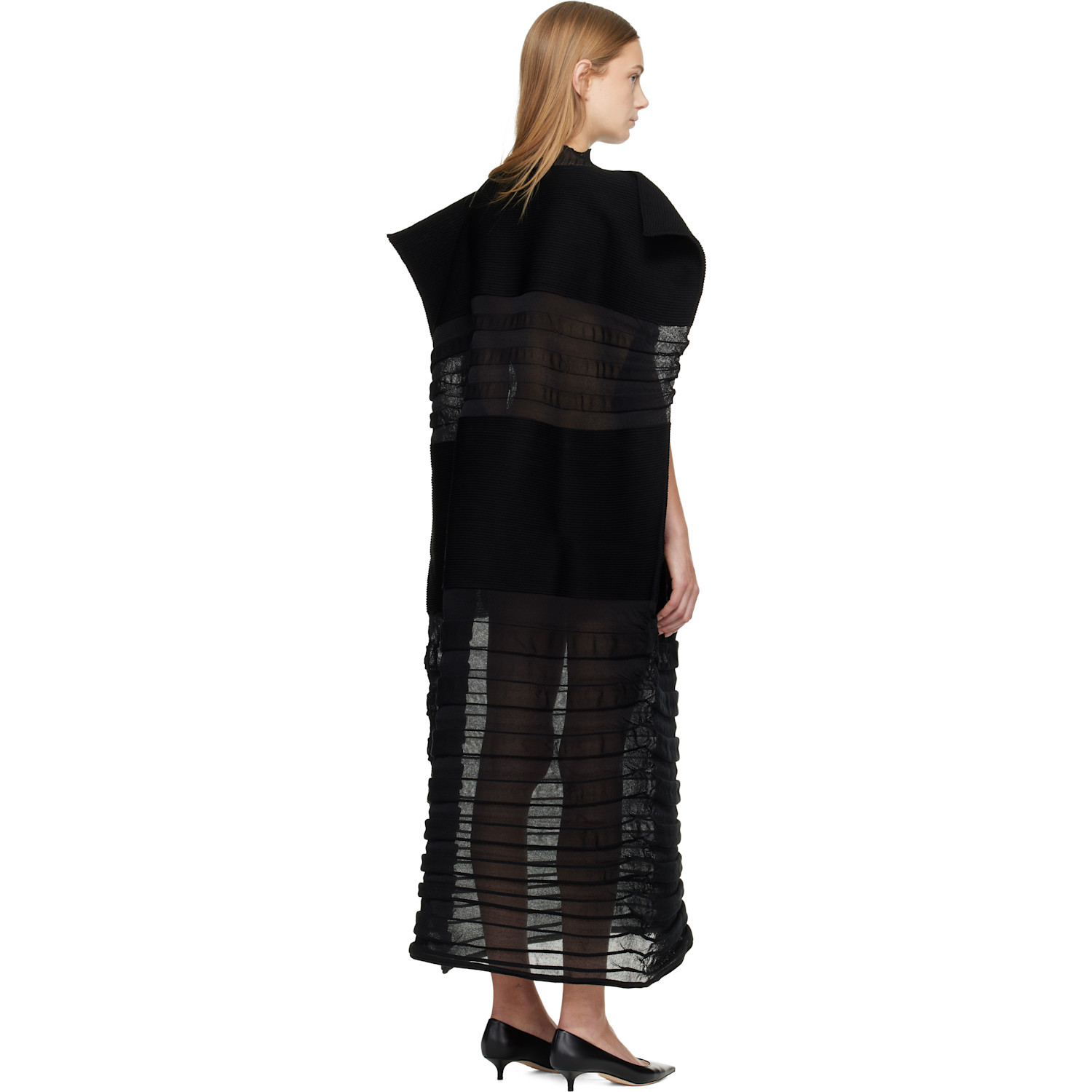  Issey Miyake Black Moving Knit Maxi Dress 