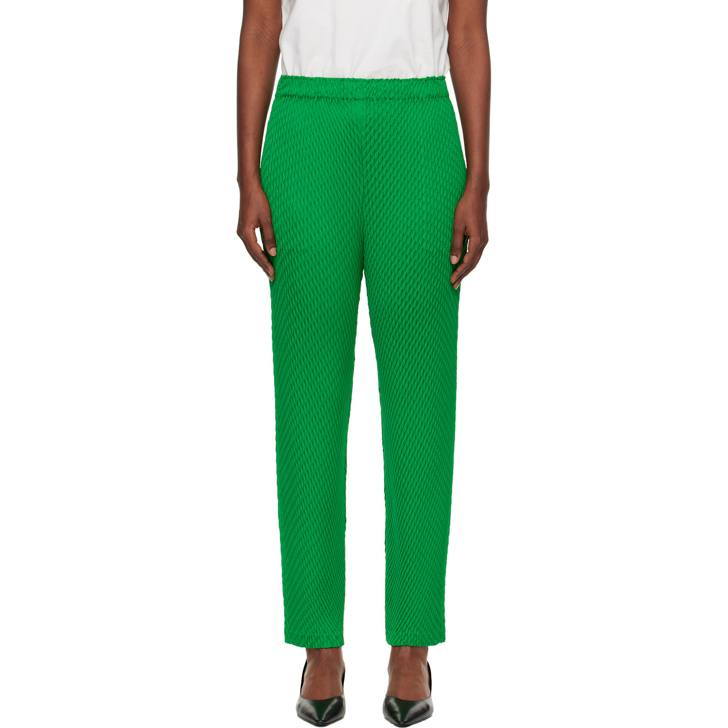 ISSEY MIYAKE Green Sleek Pleats Trousers
