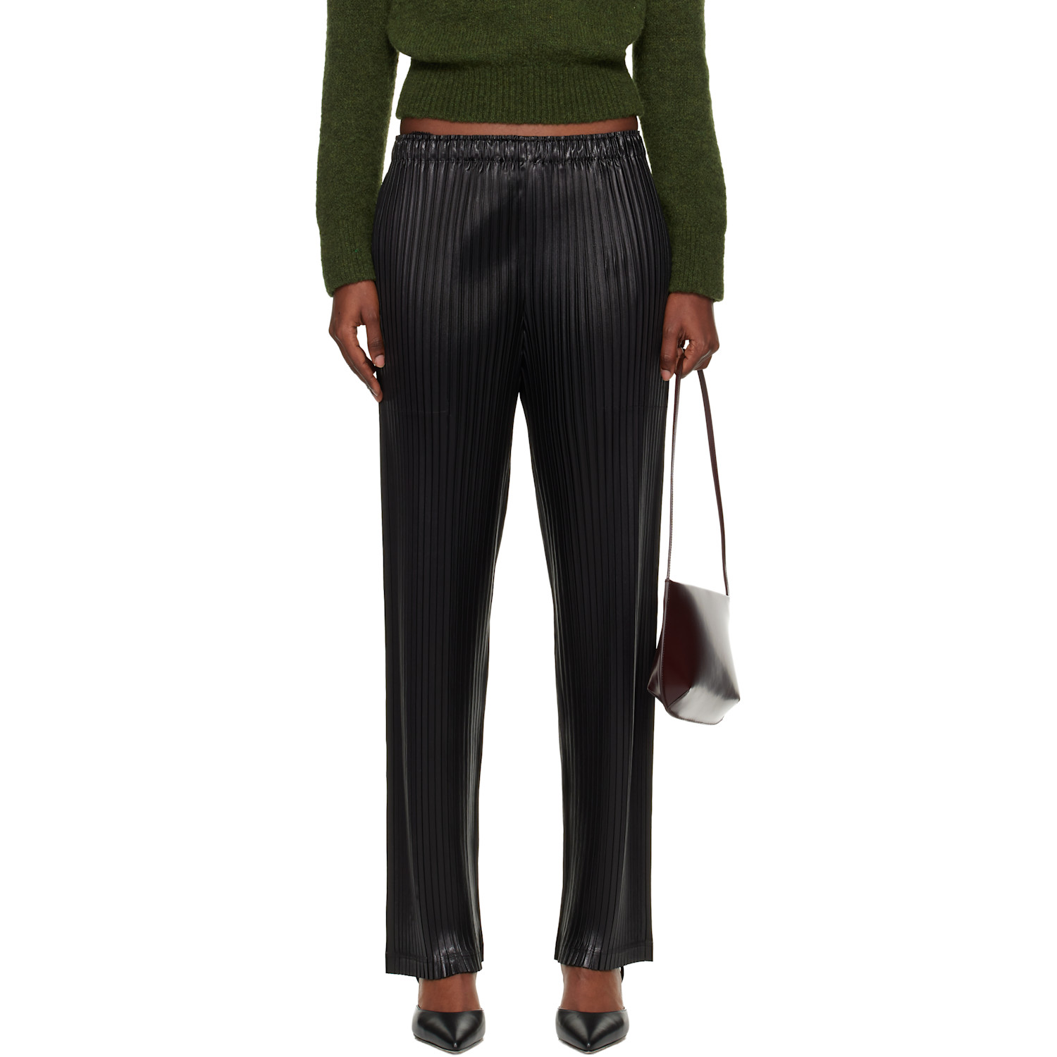 ISSEY MIYAKE Black Glossed Metal Pleats Trousers