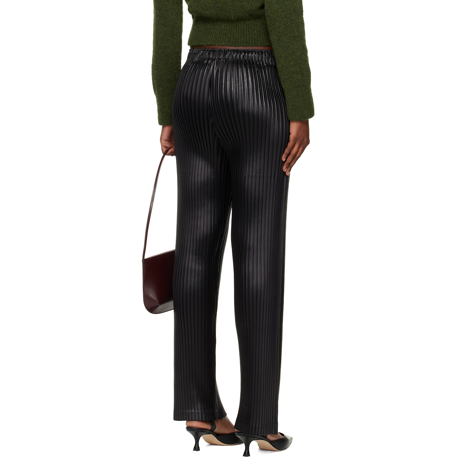  Issey Miyake Black Glossed Metal Pleats Trousers 