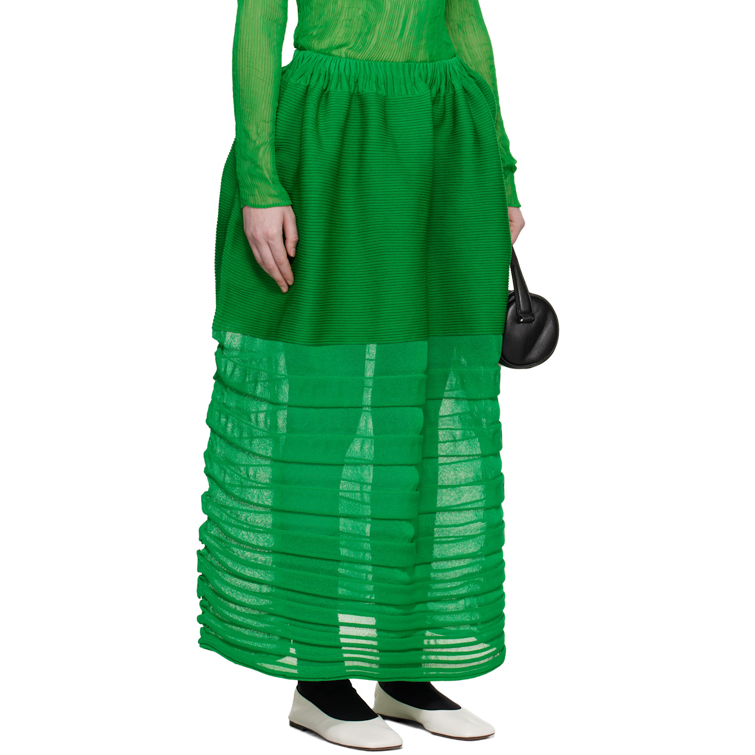  Issey Miyake Green December Moving Knit Midi Skirt 