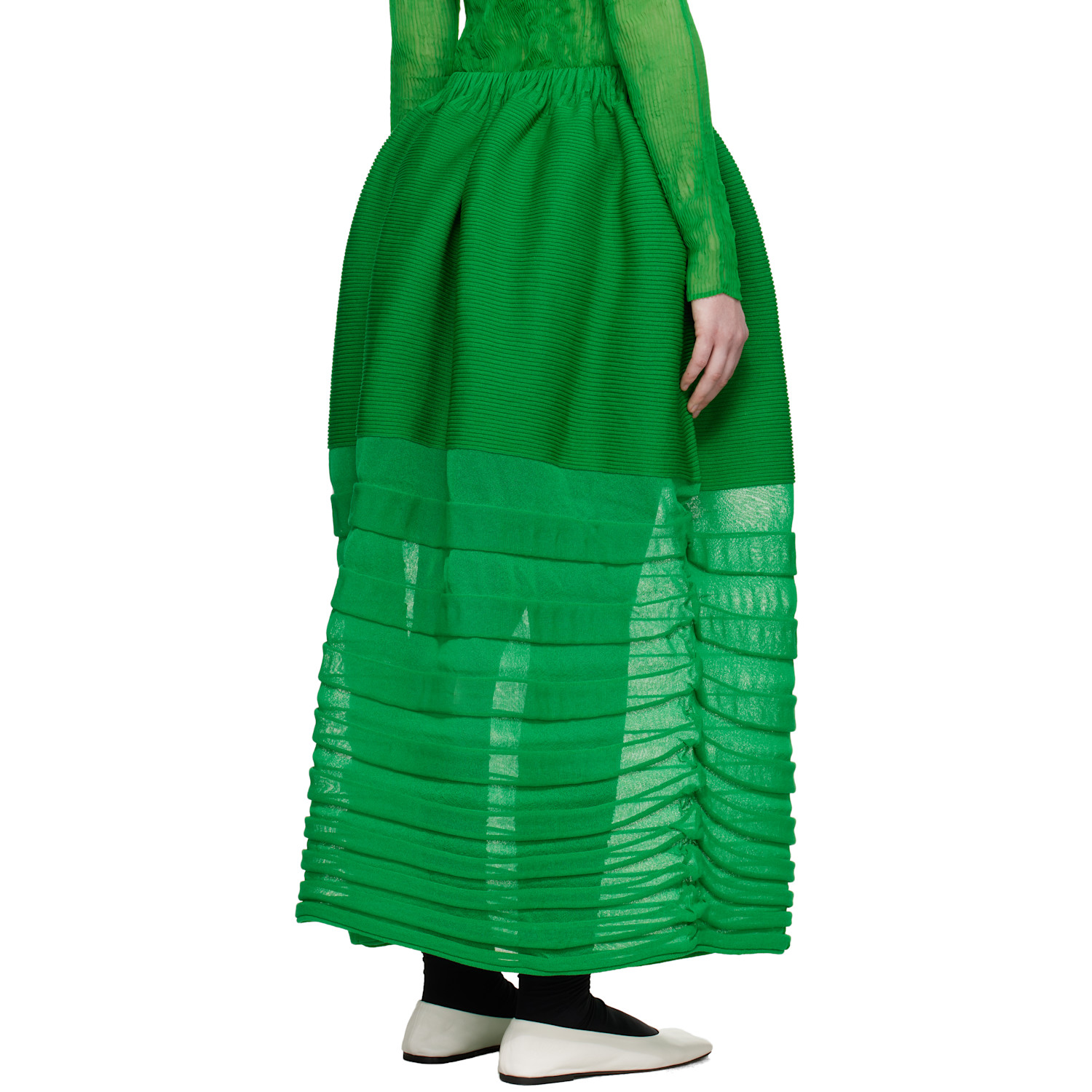  Issey Miyake Green December Moving Knit Midi Skirt 
