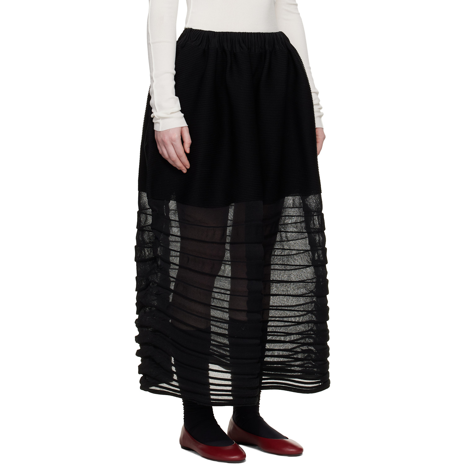  Issey Miyake Black December Moving Knit Midi Skirt 