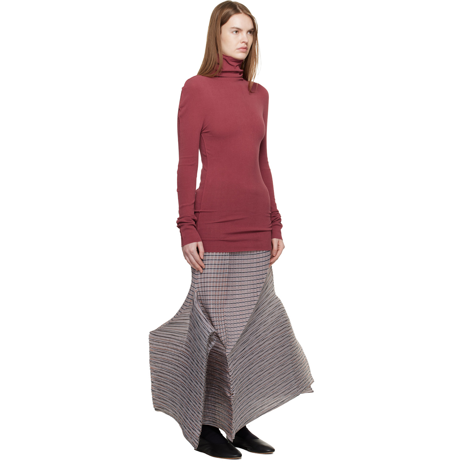  Issey Miyake Black & Brown Generic Stripes Machine Pleats Midi Skirt 