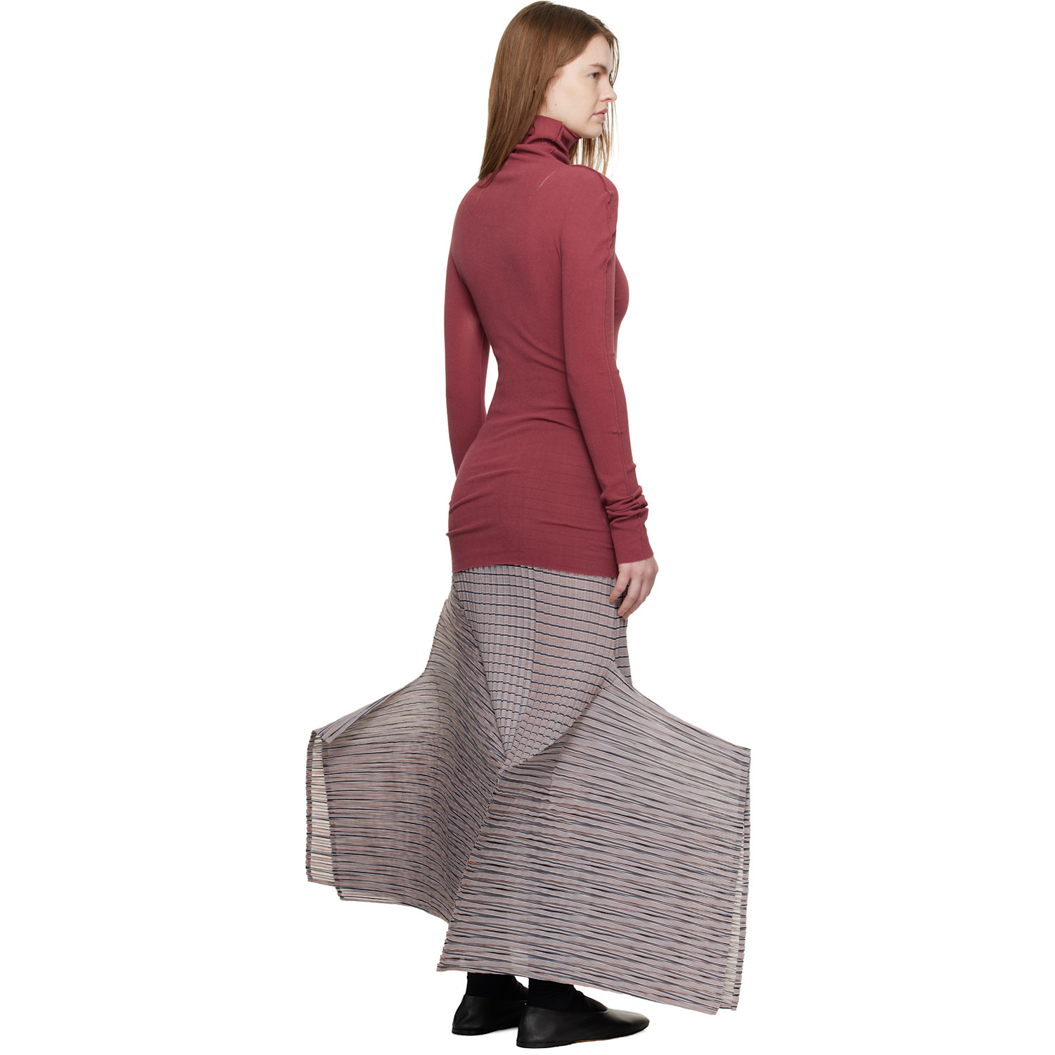  Issey Miyake Black & Brown Generic Stripes Machine Pleats Midi Skirt 